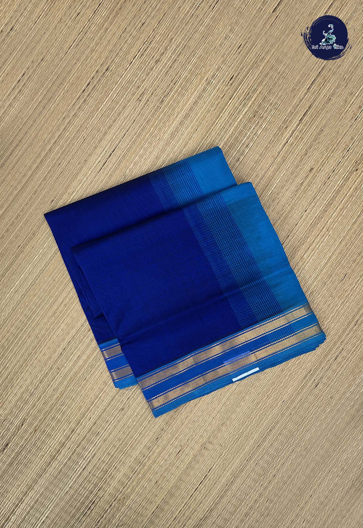 Dark Blue Simple Silk Cotton Saree With Doria Lines Pattern