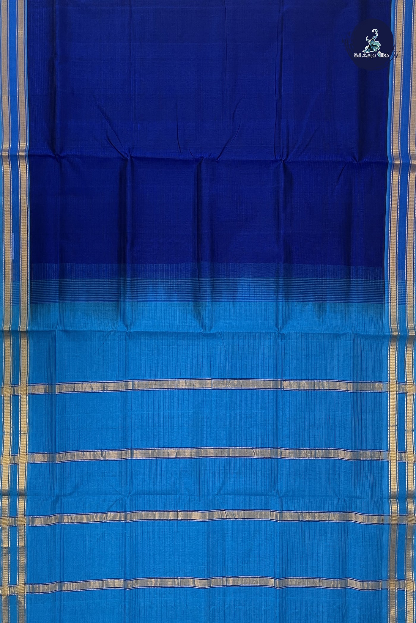 Dark Blue Simple Silk Cotton Saree With Doria Lines Pattern