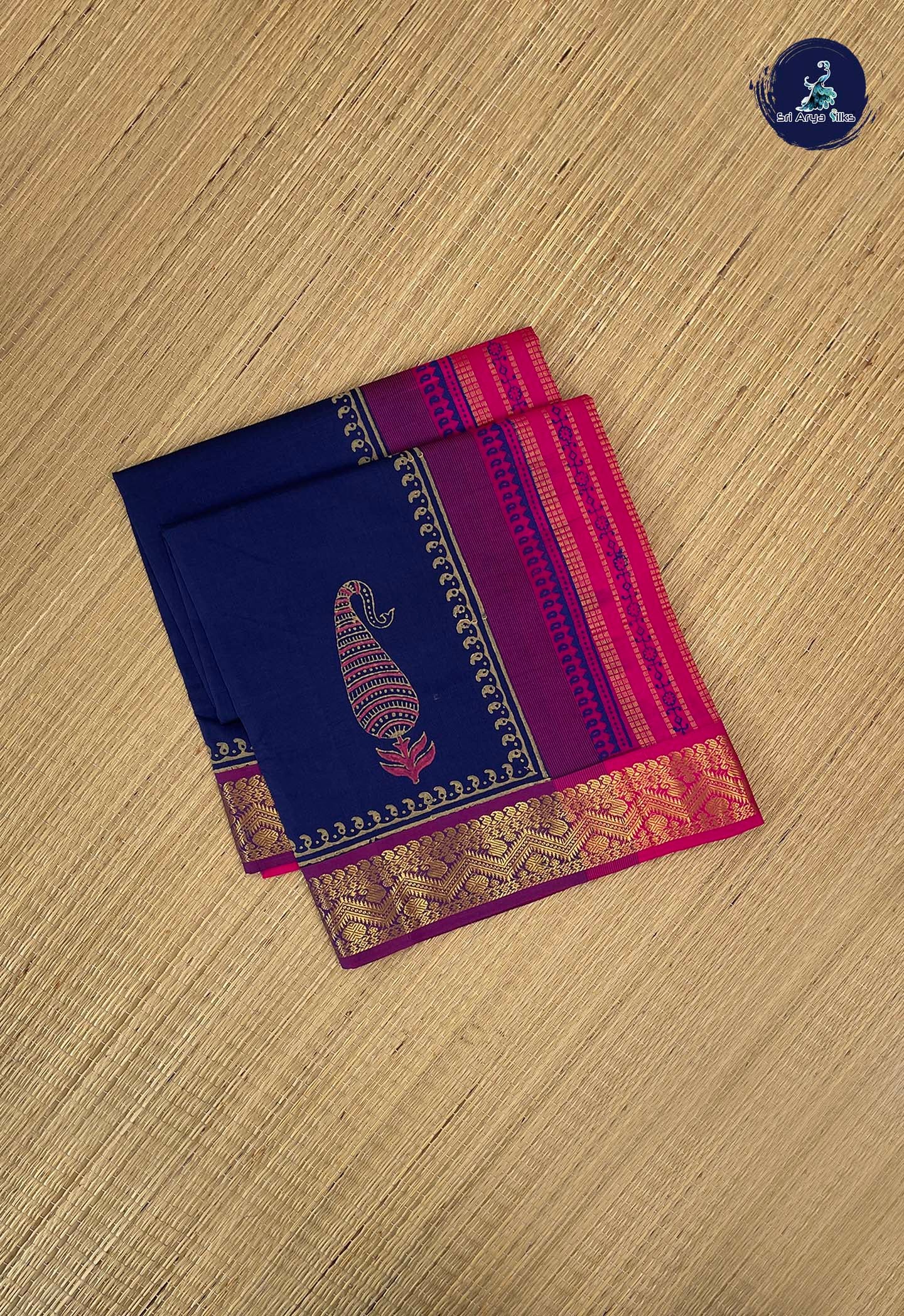 Dark Blue Kanchi Semi Silk Cotton Saree With Printed Pattern