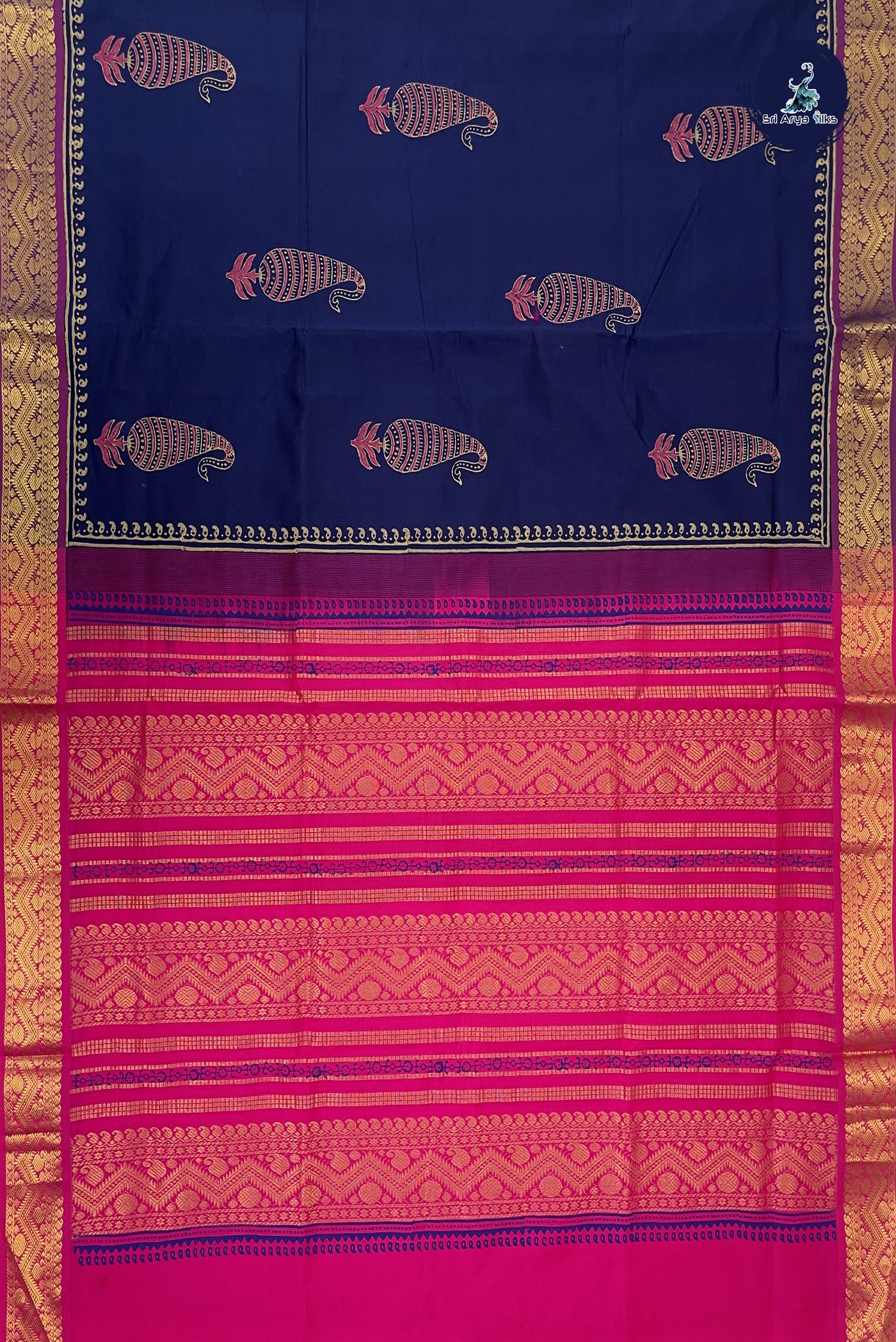 Dark Blue Kanchi Semi Silk Cotton Saree With Printed Pattern
