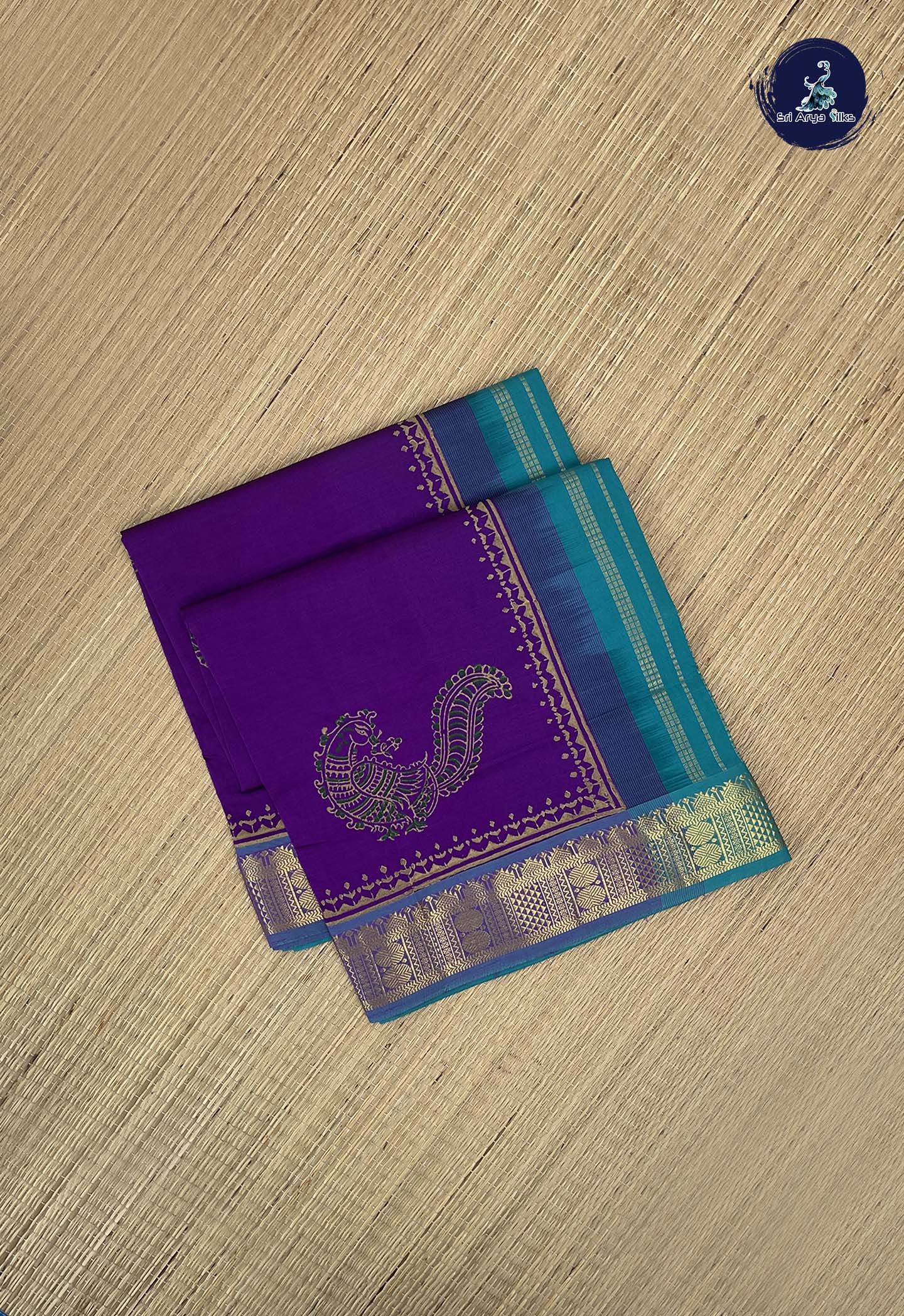 Violet Kanchi Semi Silk Cotton Saree With Printed Pattern