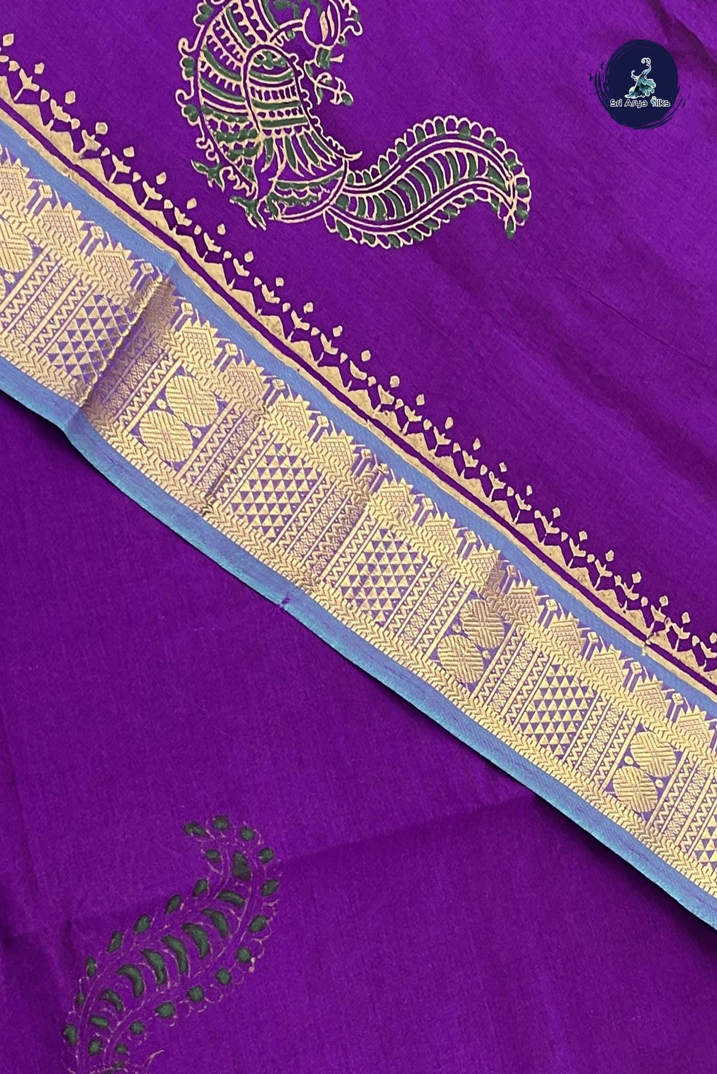Violet Kanchi Semi Silk Cotton Saree With Printed Pattern