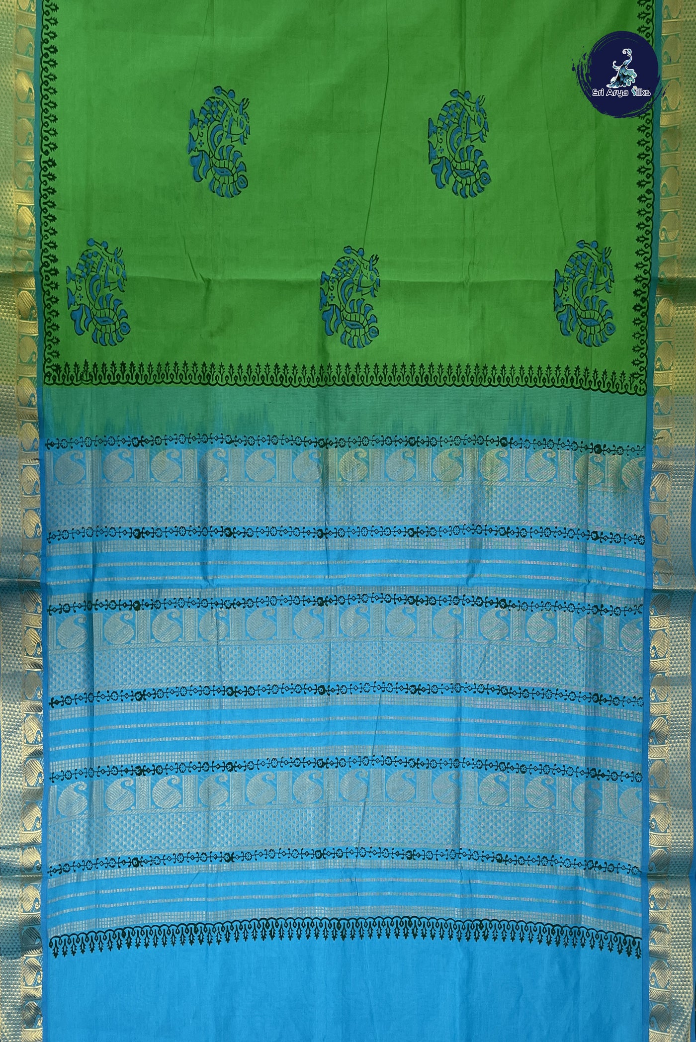 Light Green Kanchi Semi Silk Cotton Saree With Printed Pattern