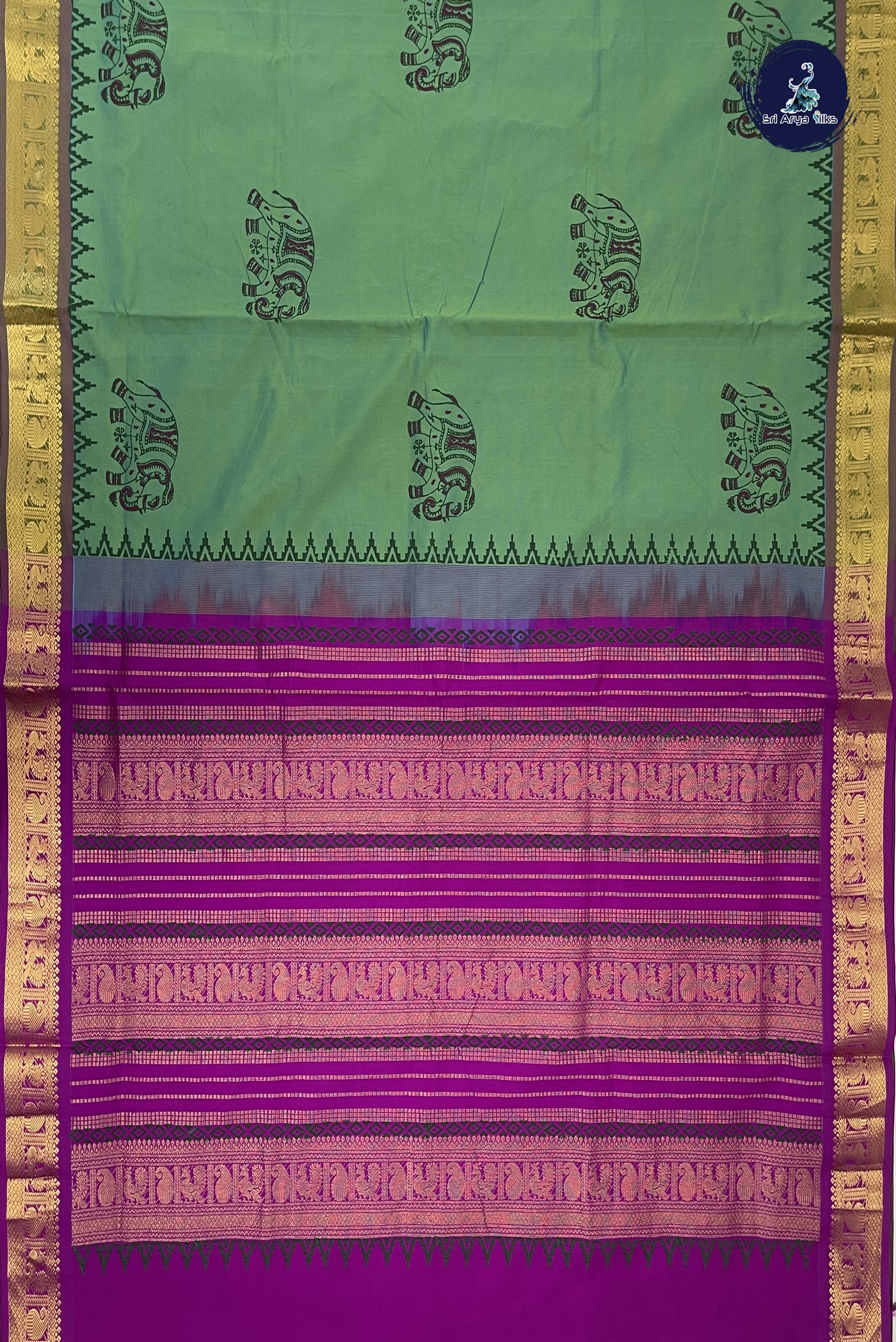 Bluish Green Kanchi Semi Silk Cotton Saree With Printed Pattern