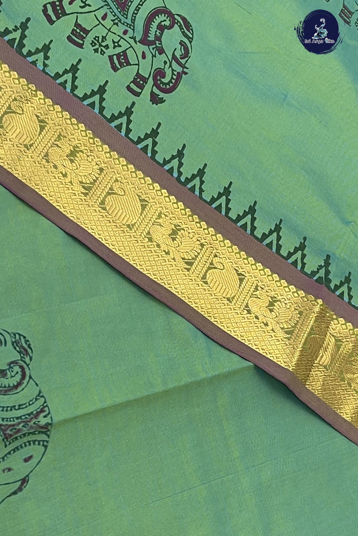 Bluish Green Kanchi Semi Silk Cotton Saree With Printed Pattern