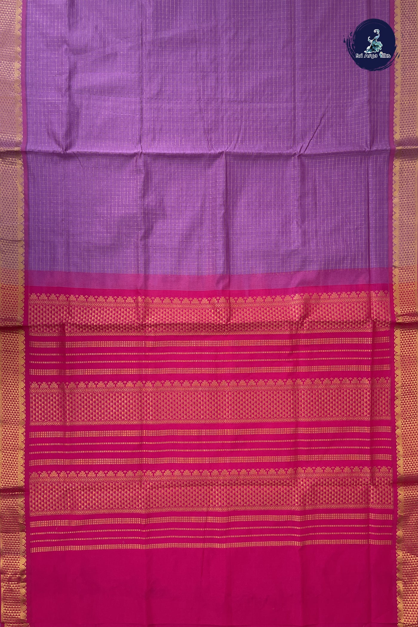 Lavender Kanchi Semi Silk Cotton Saree With Zari Checked Pattern