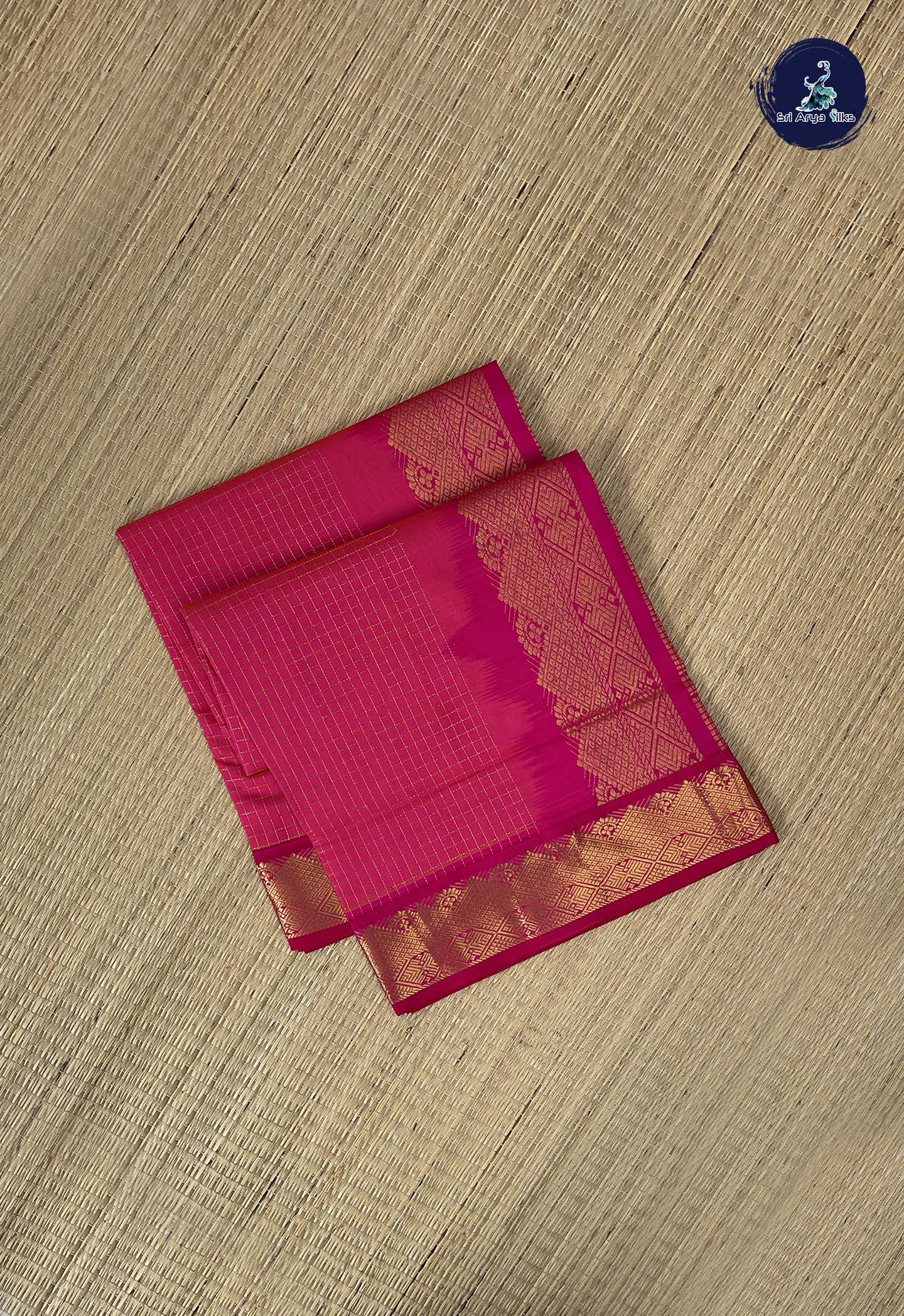 Pink Kanchi Semi Silk Cotton Saree With Zari Checked Pattern