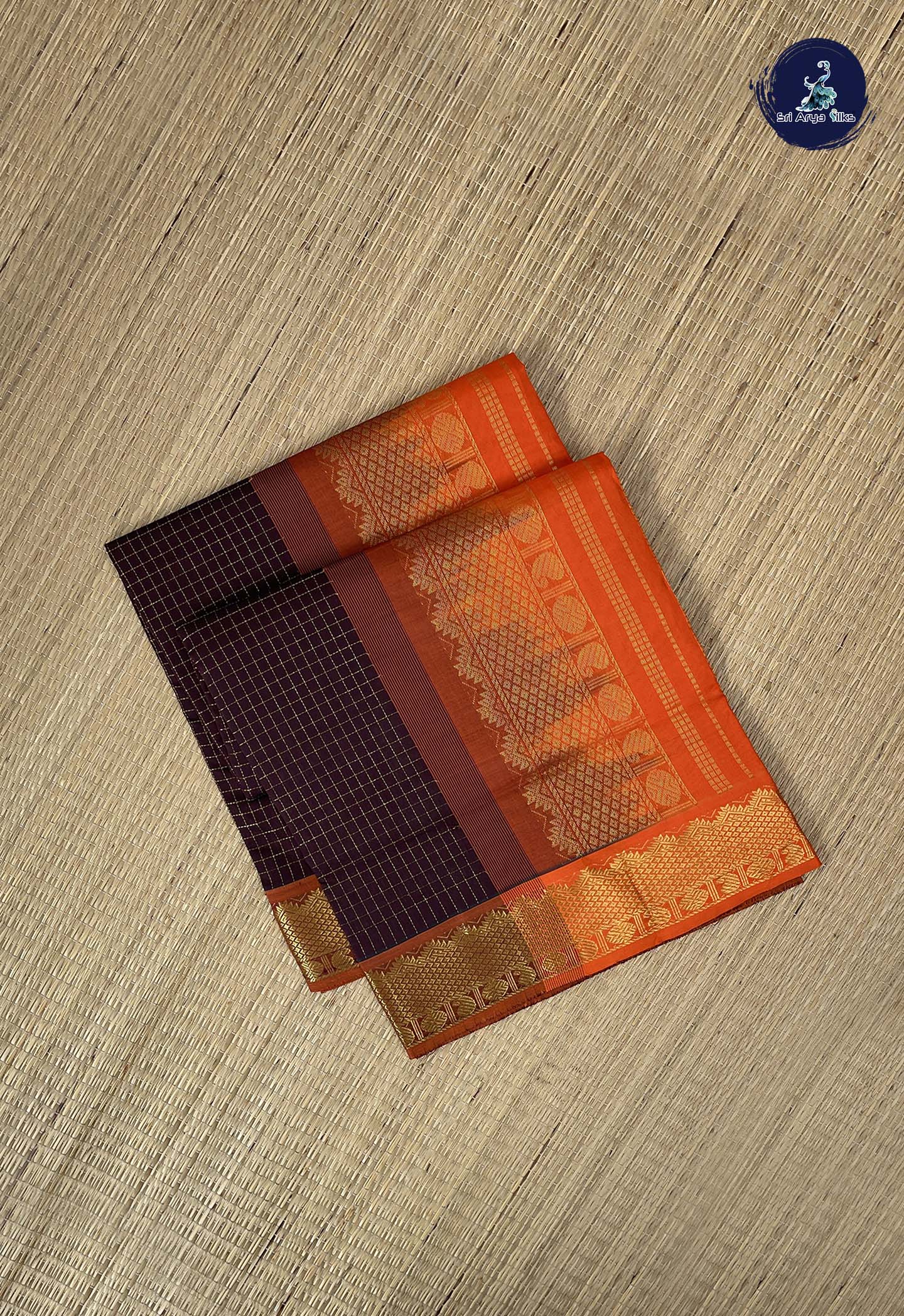 Brown Kanchi Semi Silk Cotton Saree With Zari Checked Pattern