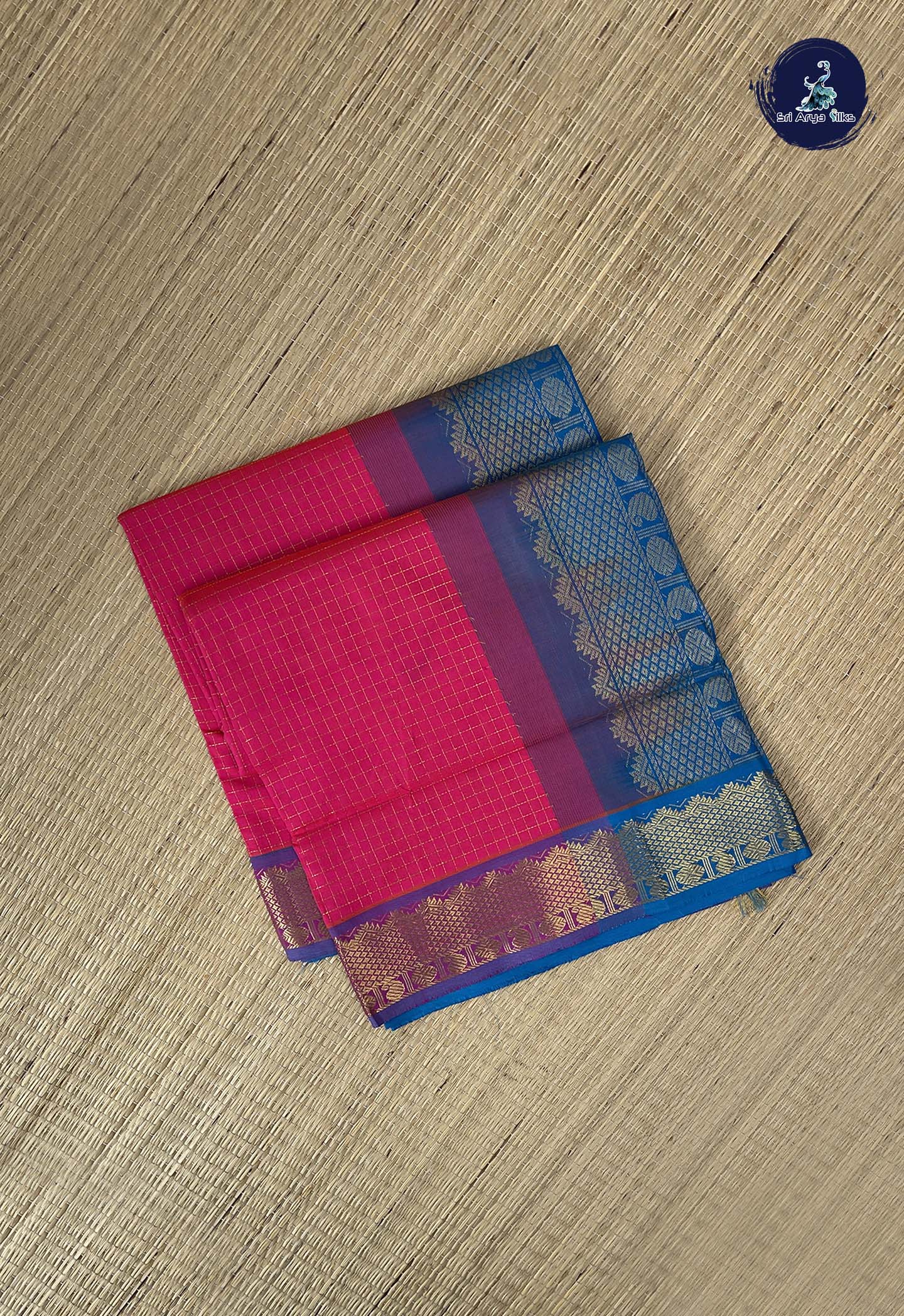 Pink Kanchi Semi Silk Cotton Saree With Zari Checked Pattern