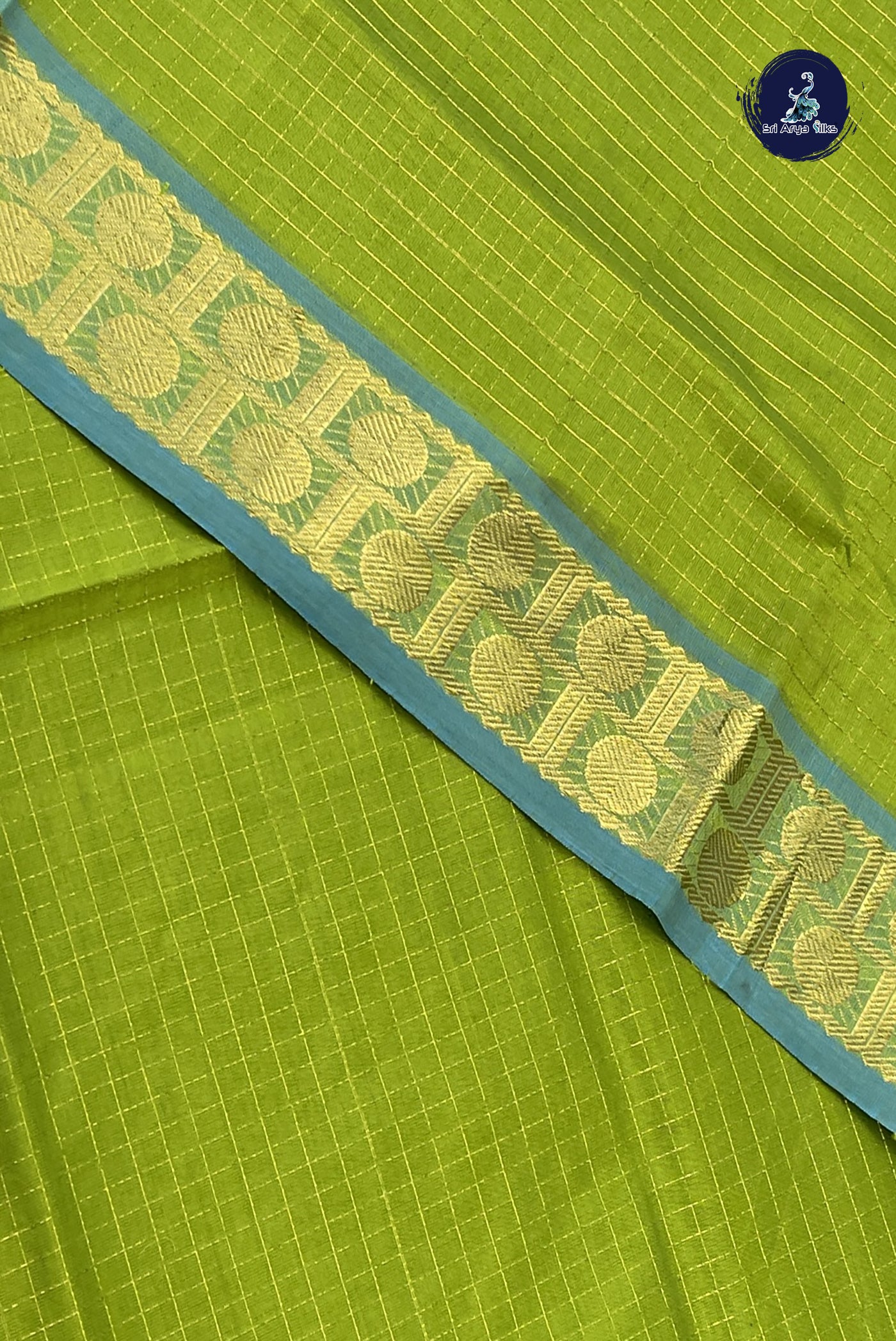 Light Green Kanchi Semi Silk Cotton Saree With Zari Checked Pattern