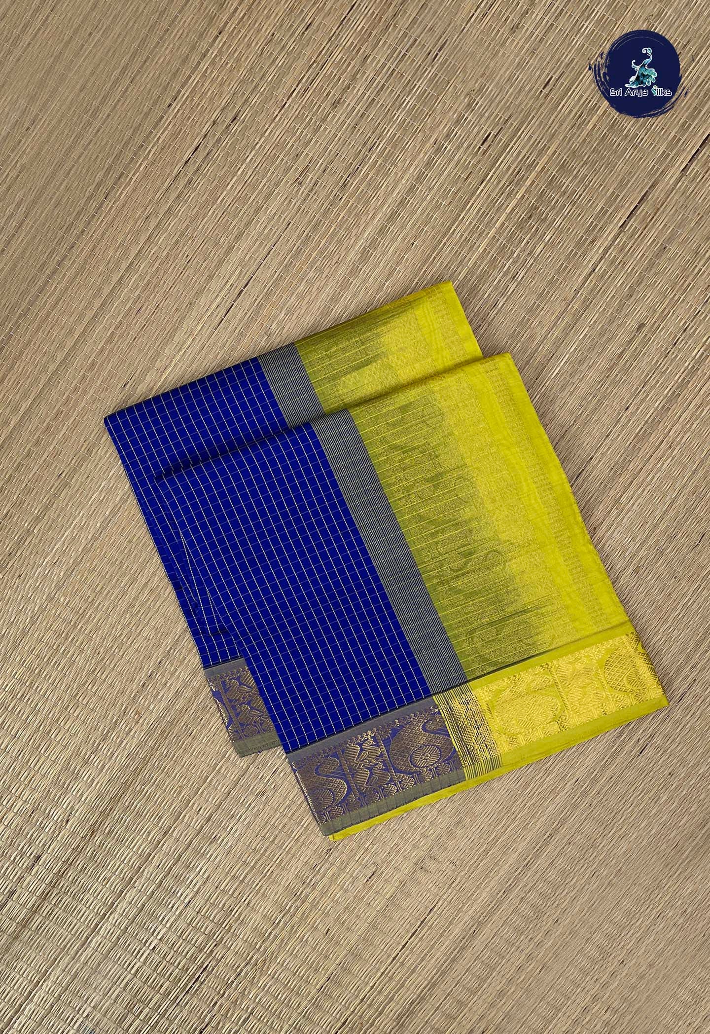 Royal Blue Kanchi Semi Silk Cotton Saree With Checked Pattern