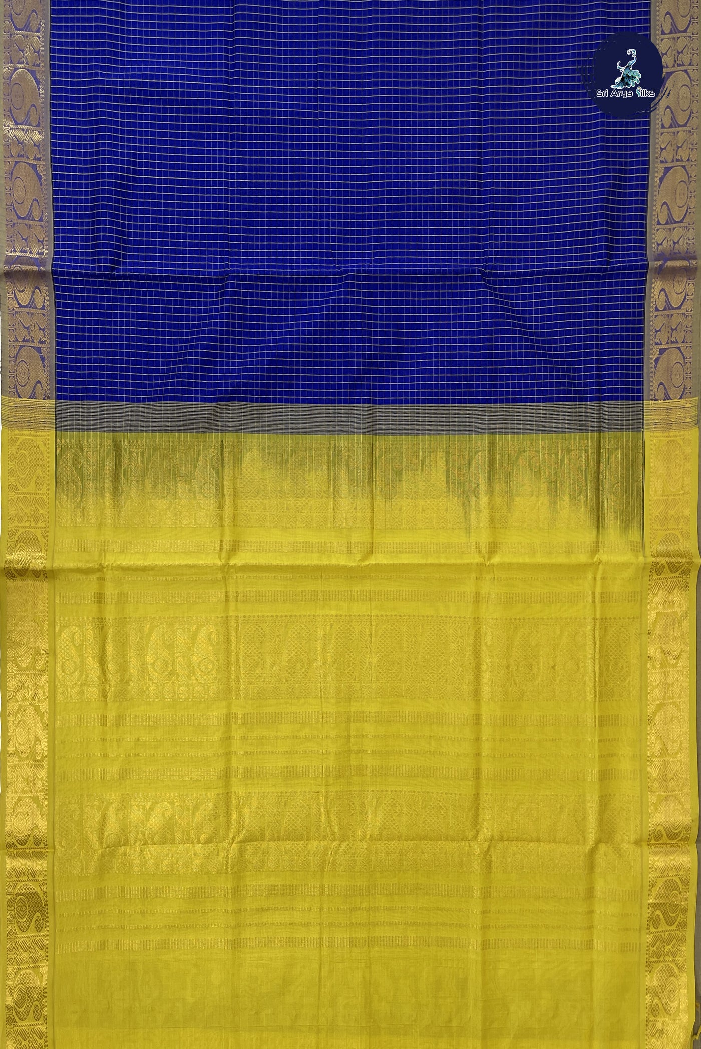 Royal Blue Kanchi Semi Silk Cotton Saree With Checked Pattern