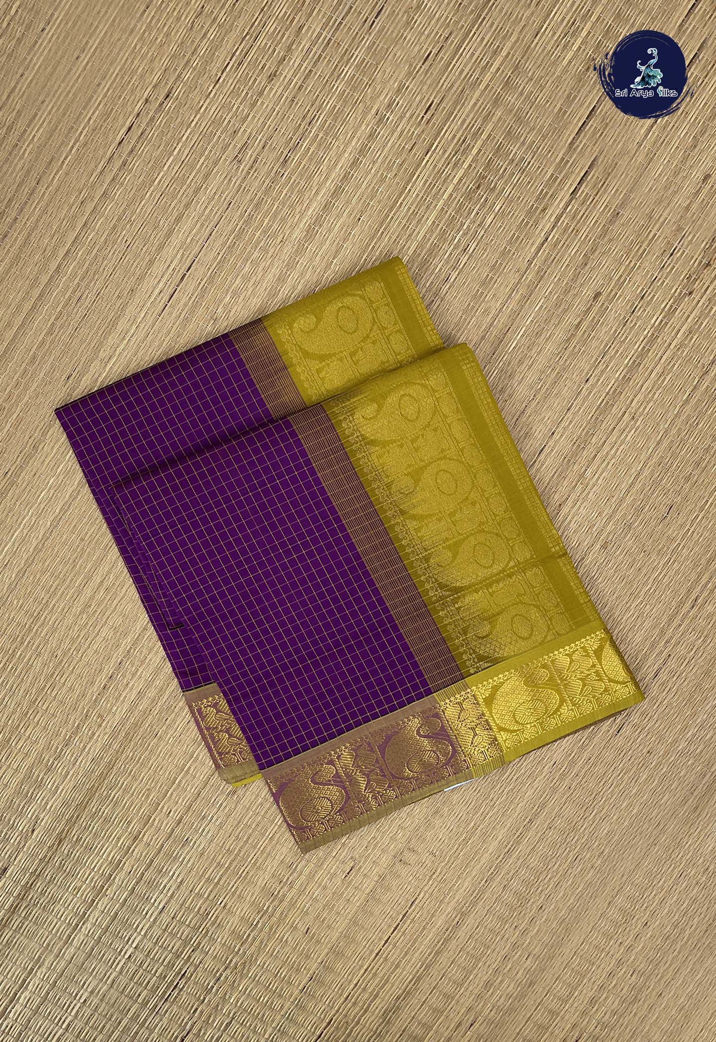 Purple Kanchi Semi Silk Cotton Saree With Checked Pattern