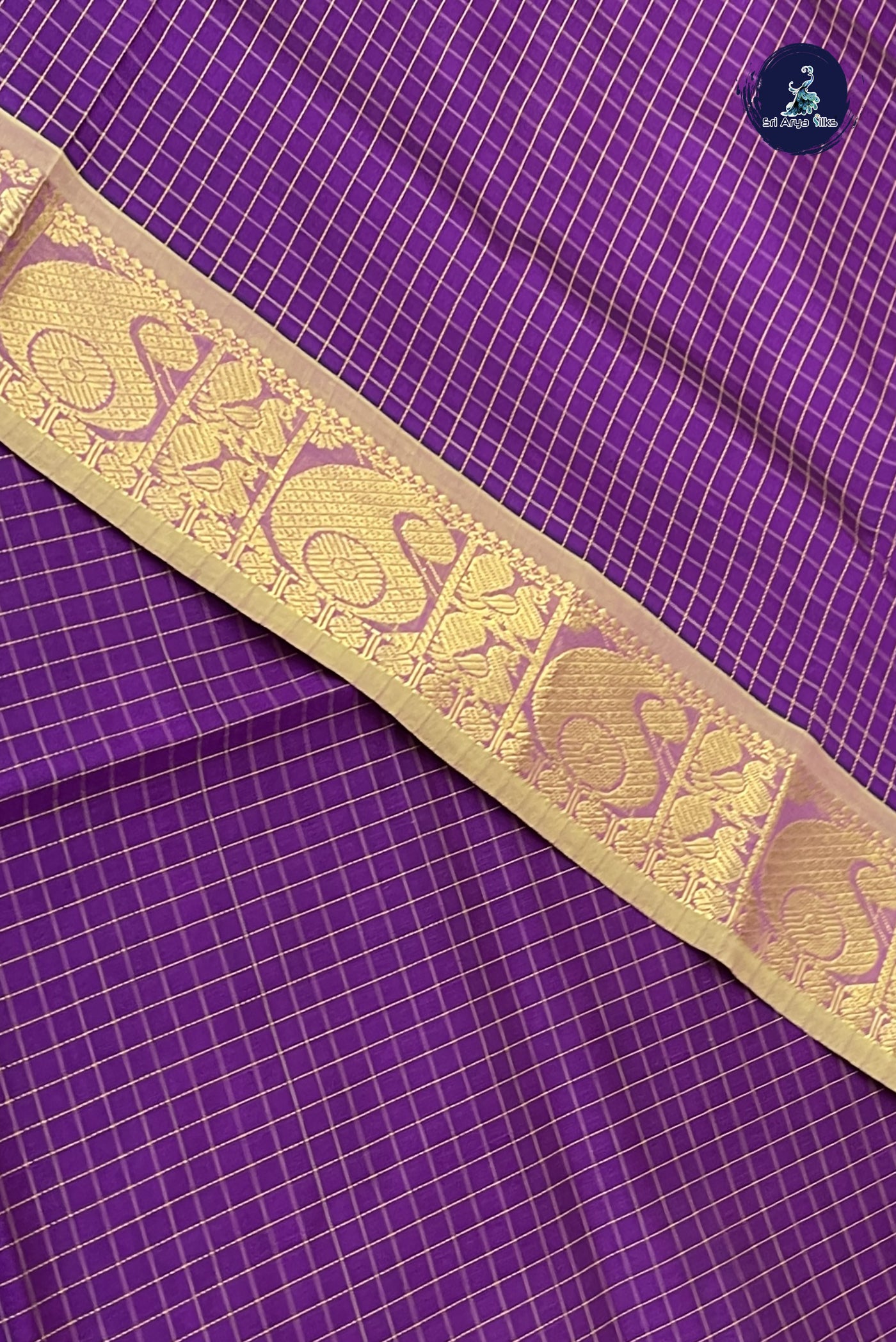Purple Kanchi Semi Silk Cotton Saree With Checked Pattern