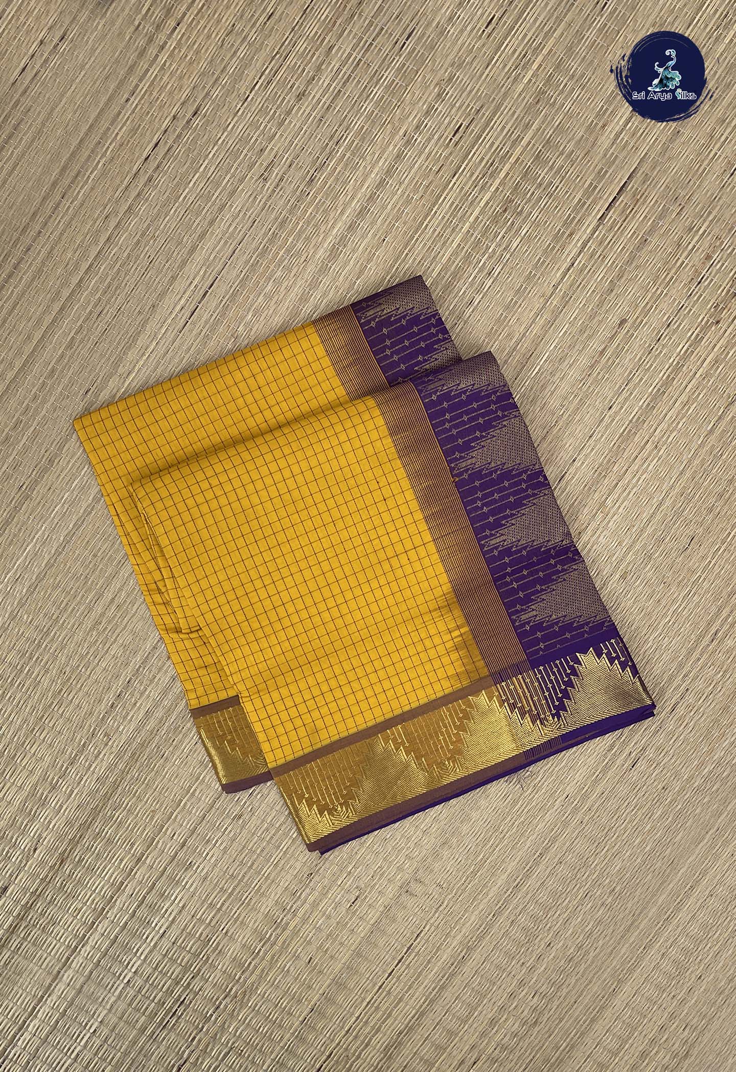 Yellow Kanchi Semi Silk Cotton Saree With Checked Pattern