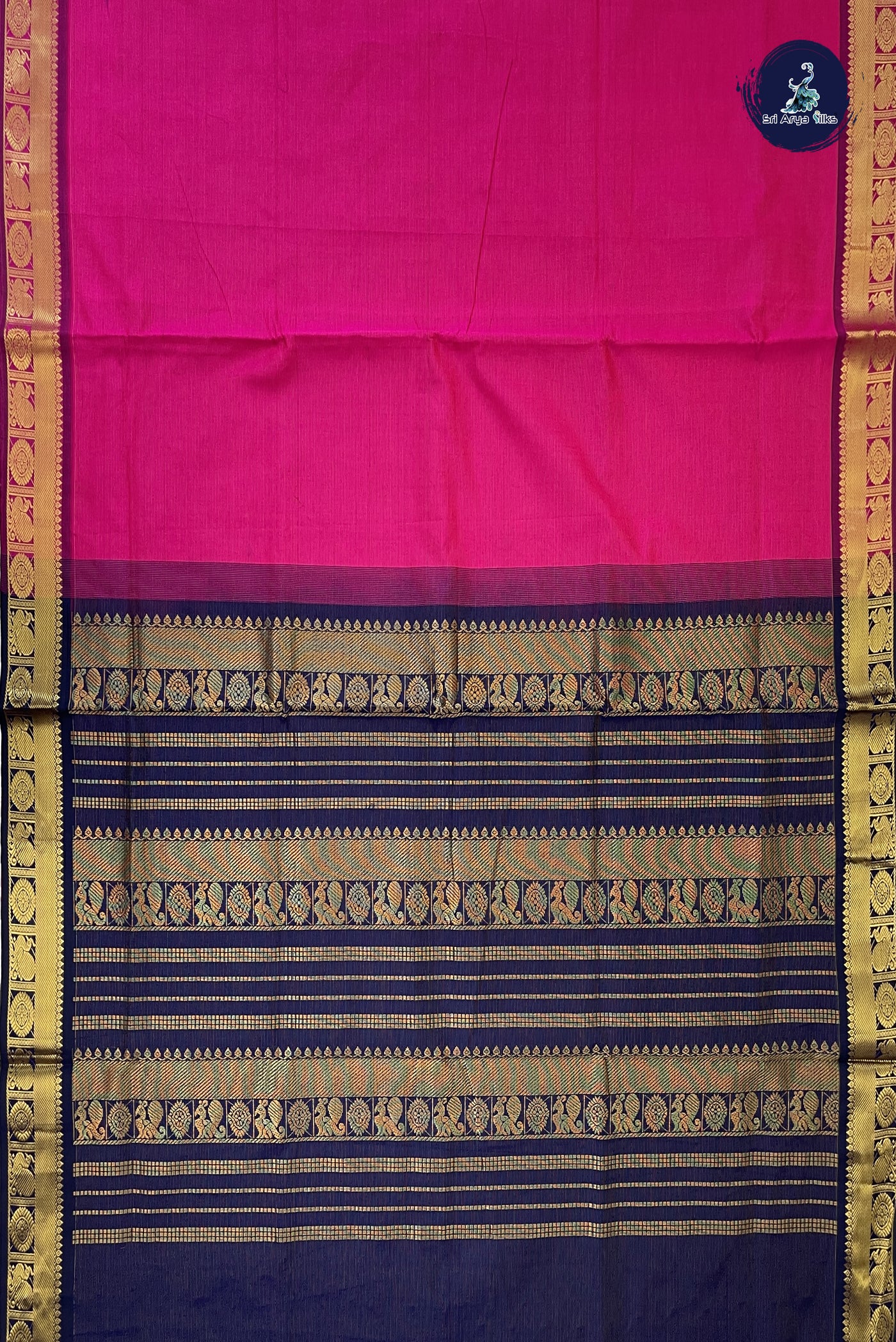Dark Pink Kanchi Semi Silk Cotton Saree With Vaira Oosi Pattern