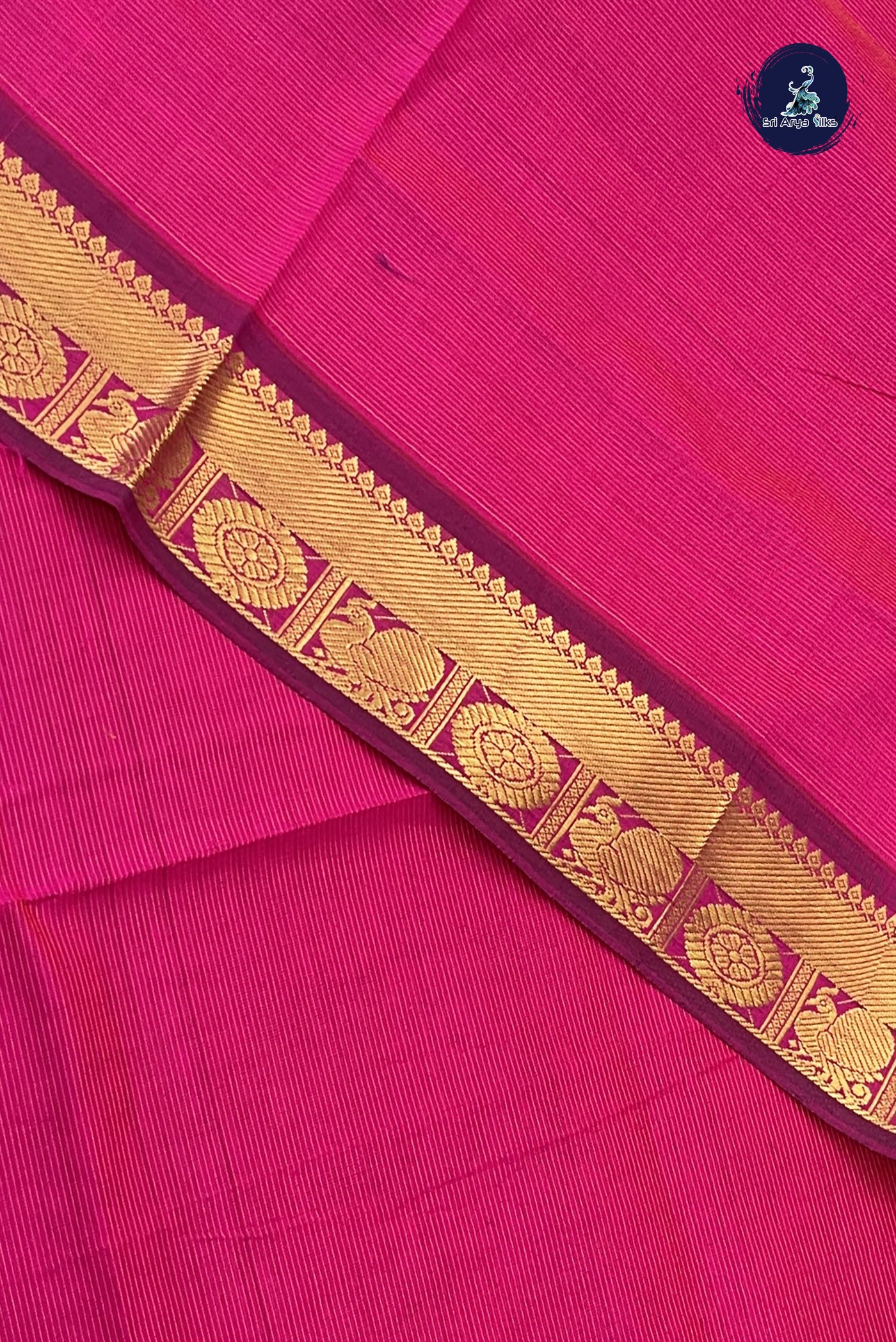 Dark Pink Kanchi Semi Silk Cotton Saree With Vaira Oosi Pattern