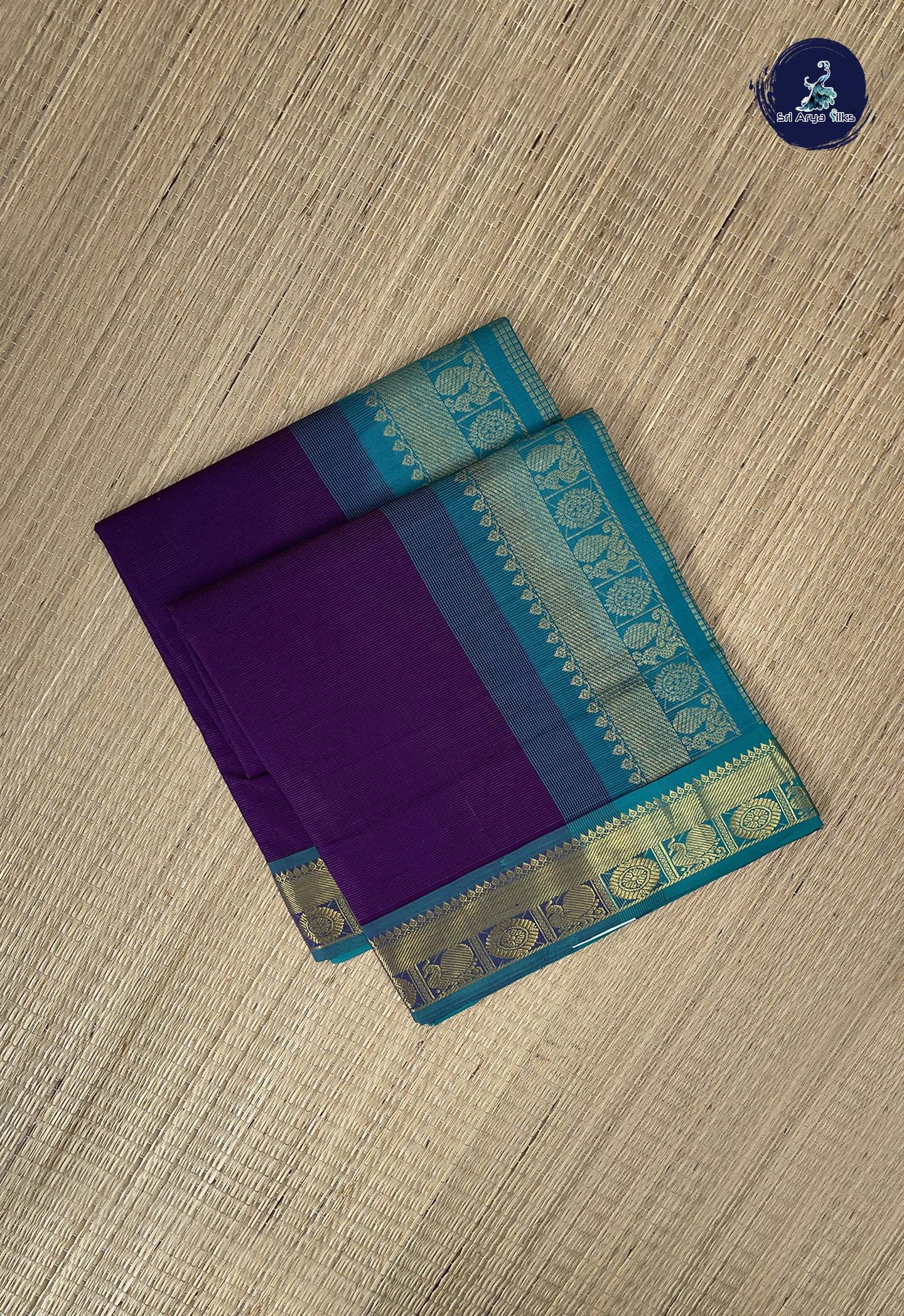 Dark Brinjal Kanchi Semi Silk Cotton Saree With Vaira Oosi Pattern