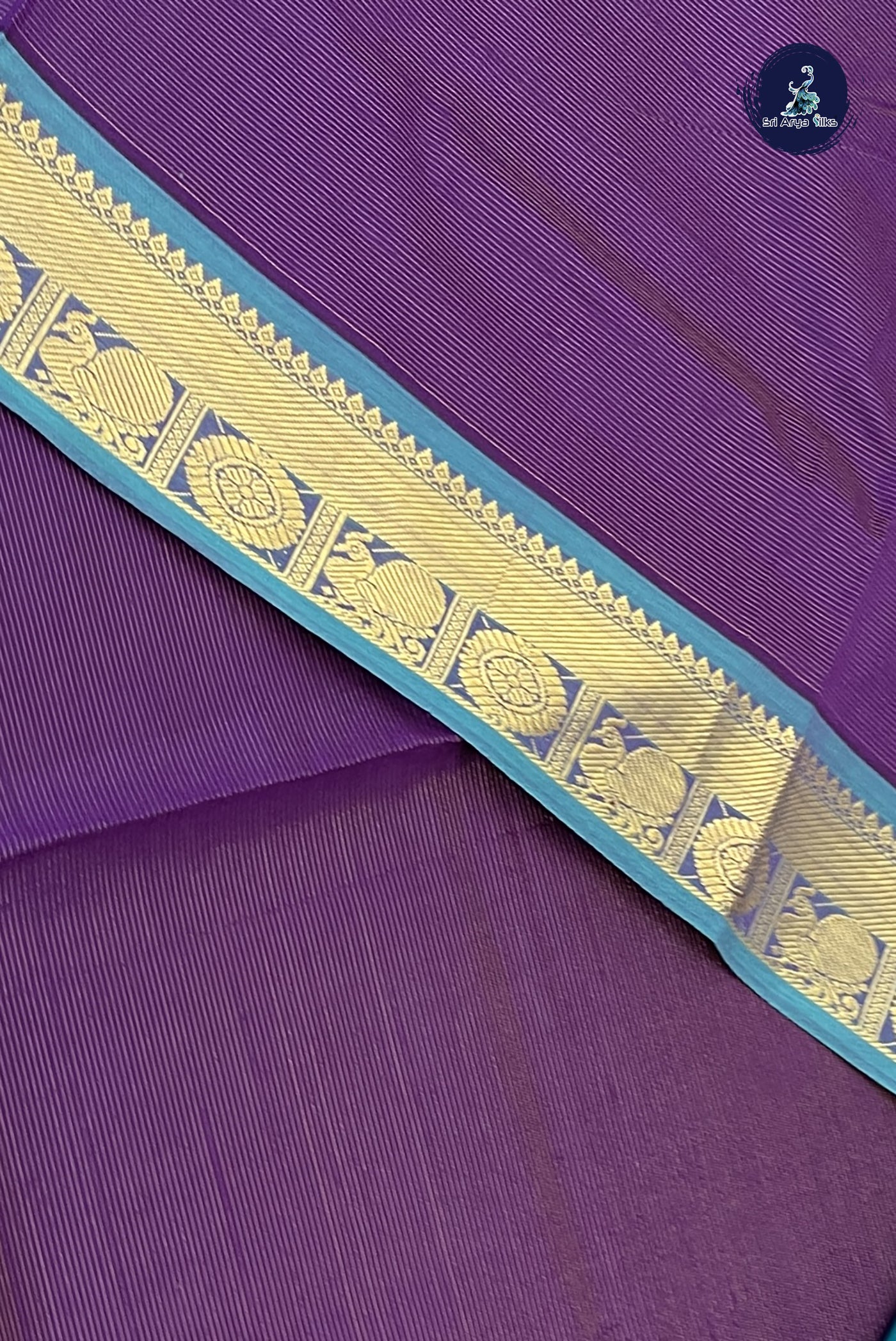 Dark Brinjal Kanchi Semi Silk Cotton Saree With Vaira Oosi Pattern