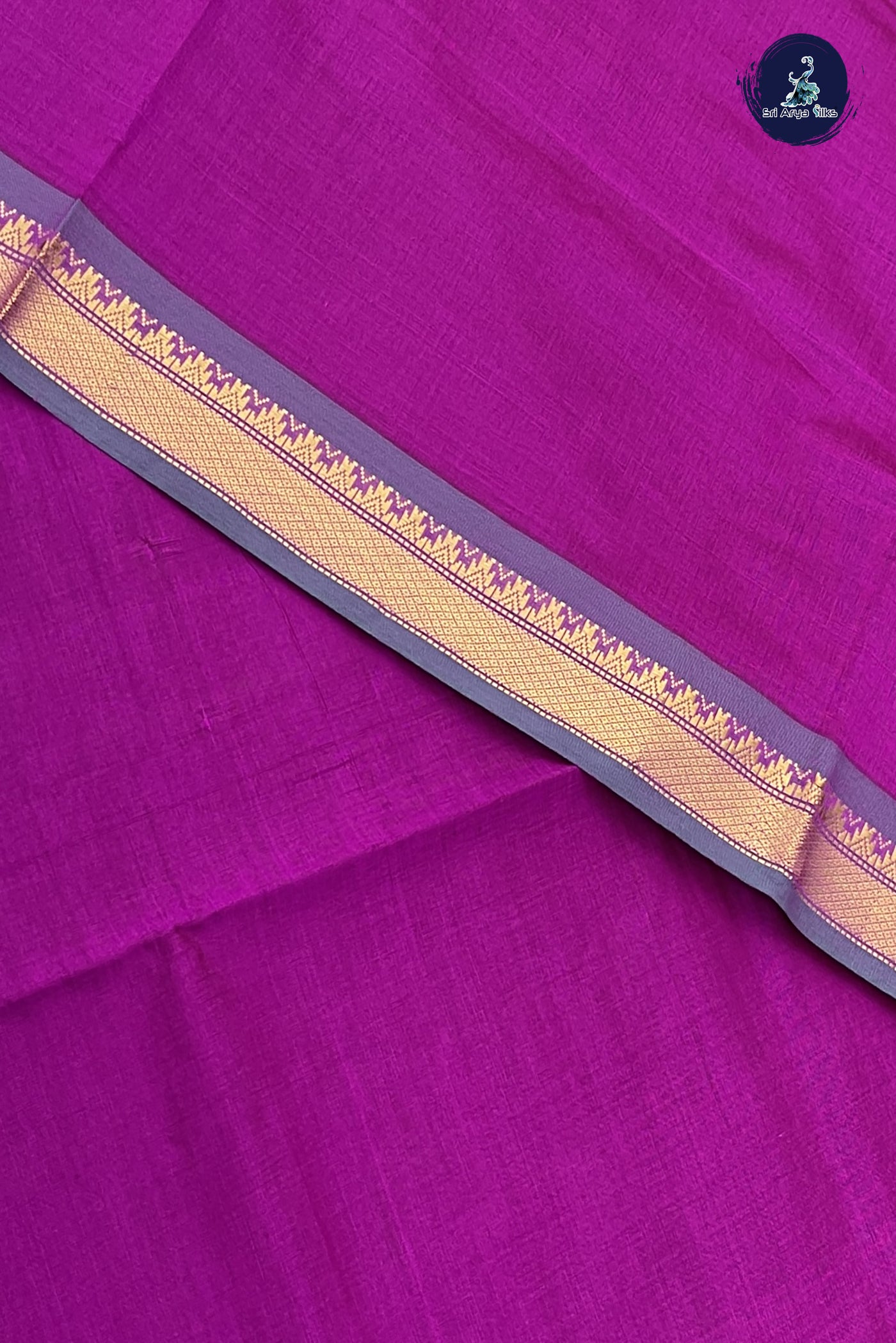 Purple Kanchi Semi Silk Cotton Saree With Plain Pattern