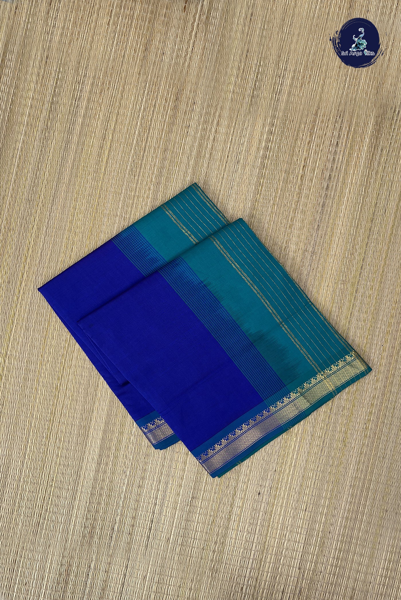 Dark Blue Kanchi Semi Silk Cotton Saree With Plain Pattern