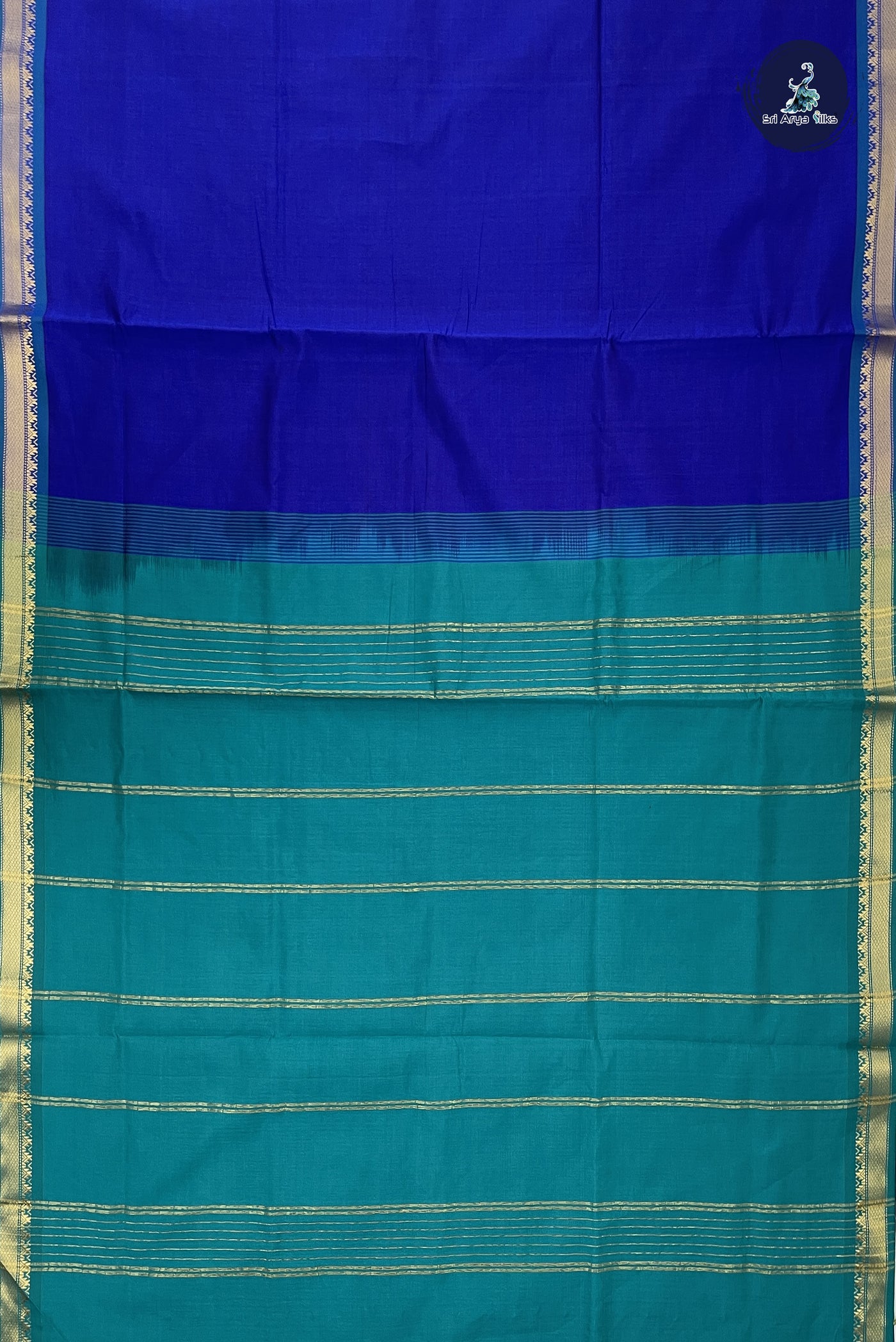 Dark Blue Kanchi Semi Silk Cotton Saree With Plain Pattern