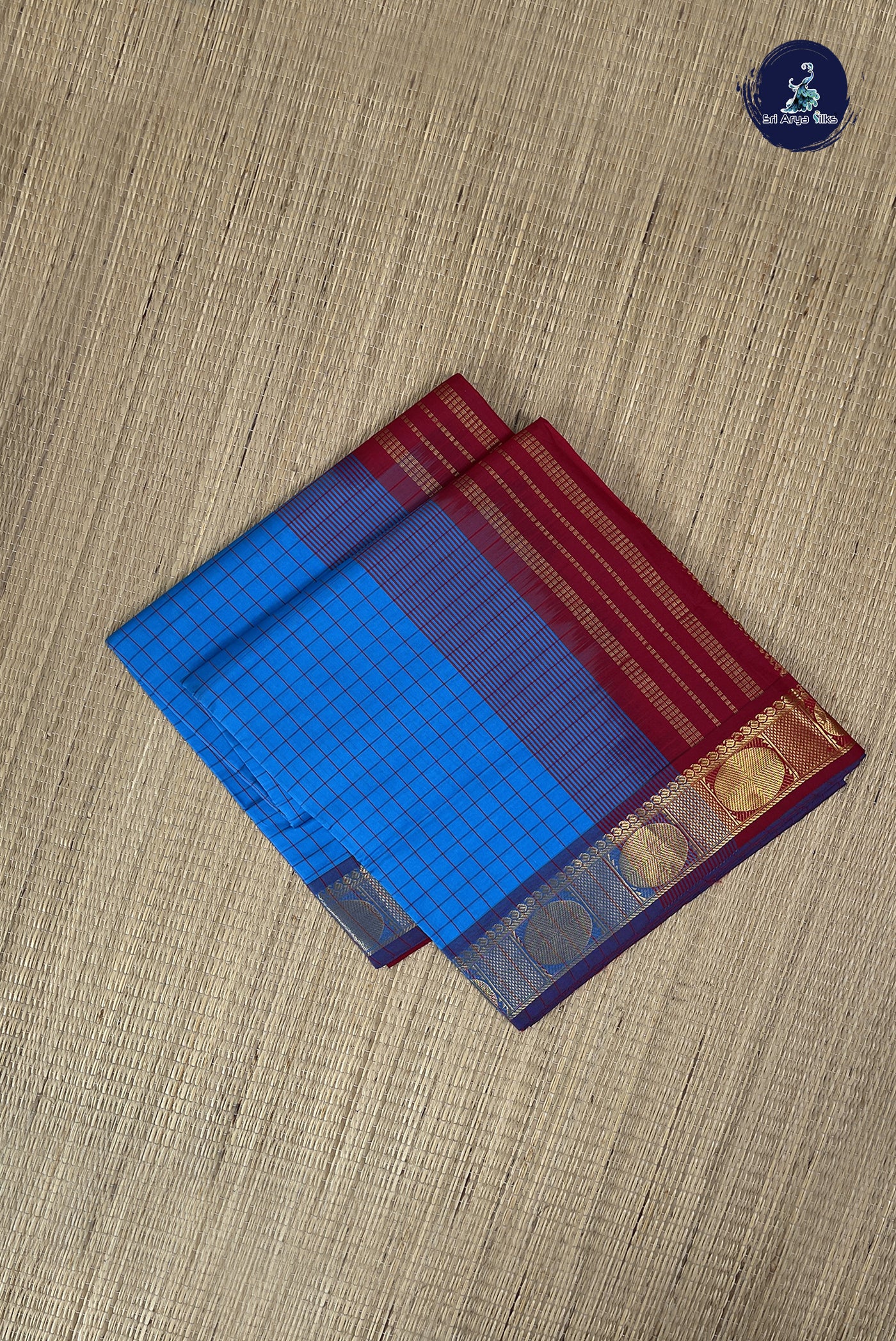 Copper Sulphate Blue Kanchi Semi Silk Cotton Saree With Checked Pattern