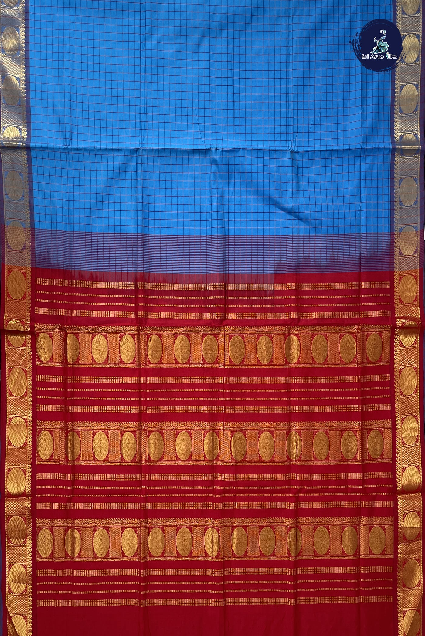 Copper Sulphate Blue Kanchi Semi Silk Cotton Saree With Checked Pattern