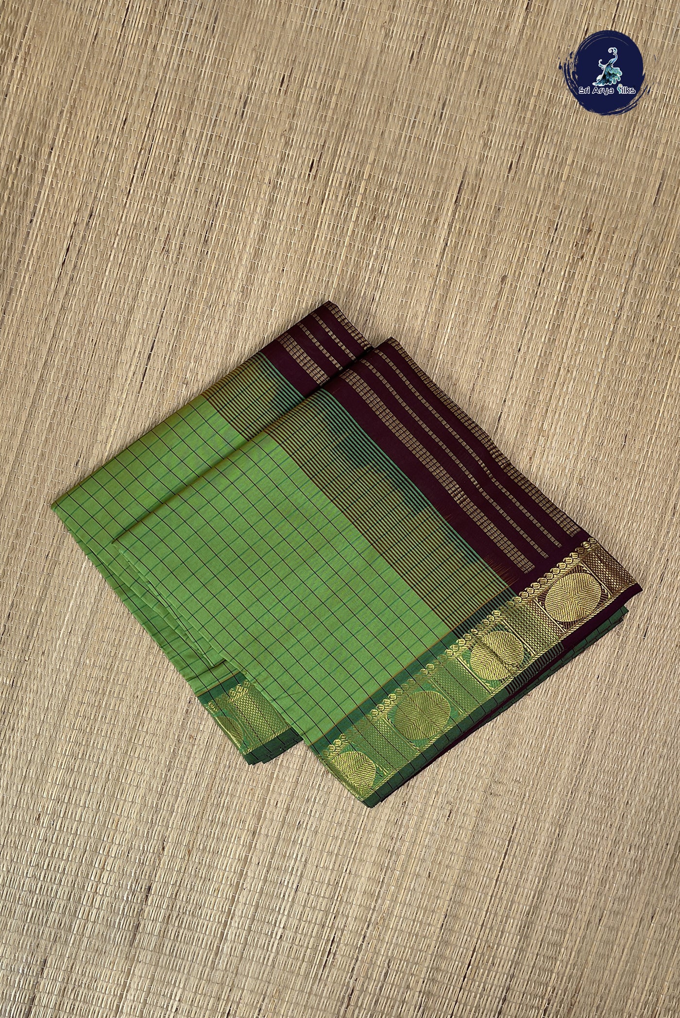 Light Green Kanchi Semi Silk Cotton Saree With Checked Pattern