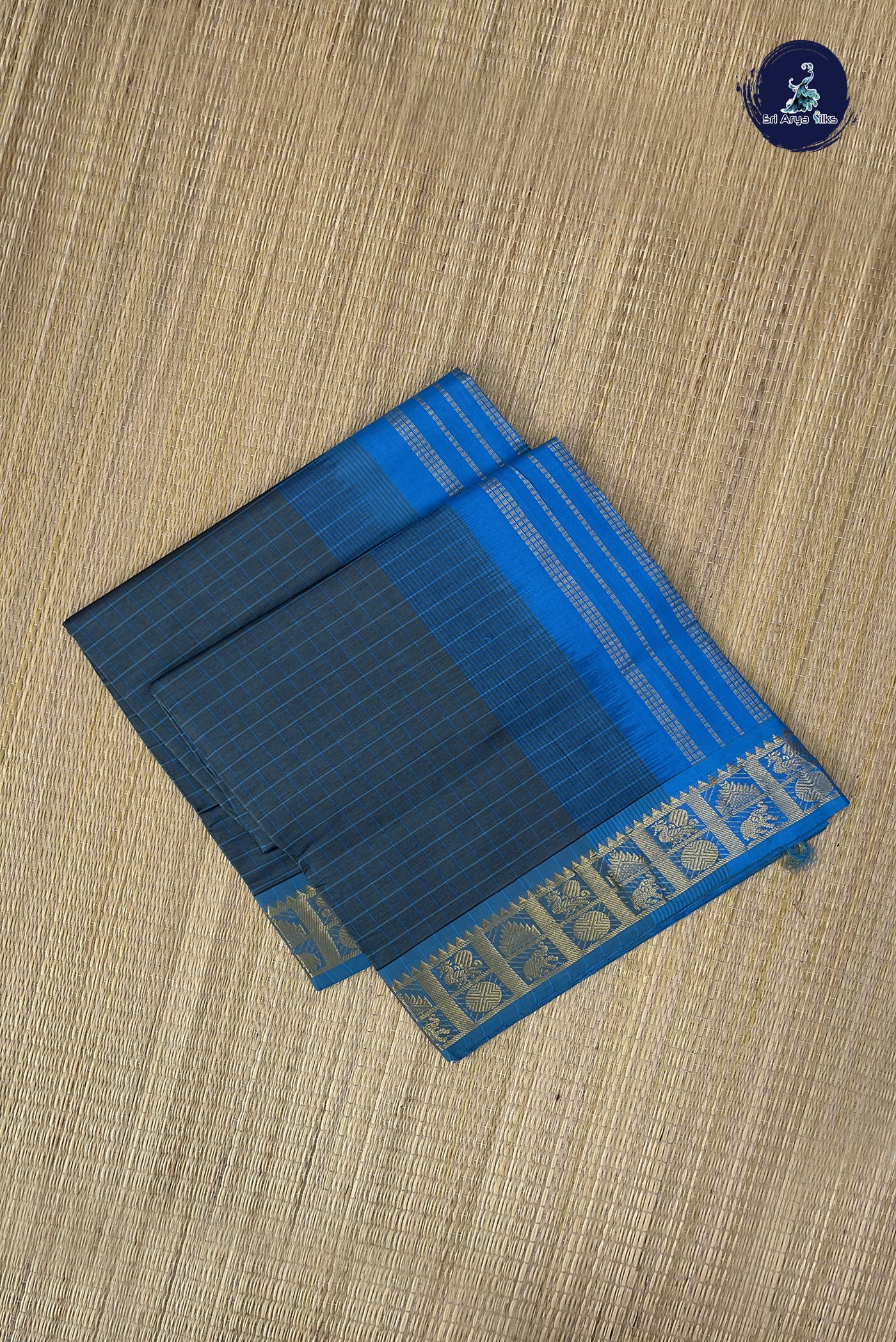 Grey Kanchi Semi Silk Cotton Saree With Checked Pattern