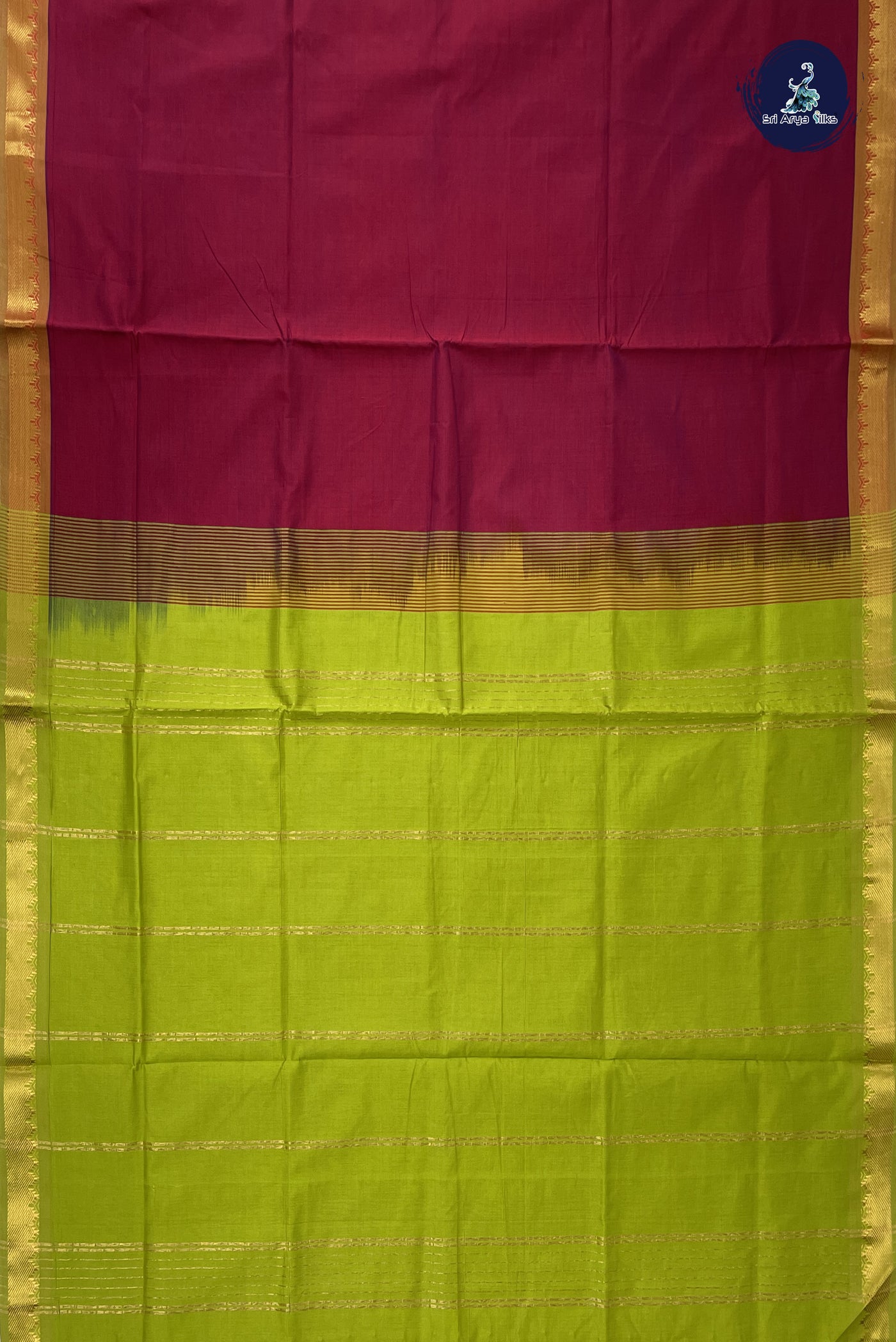 Dual Tone Maroon Kanchi Semi Silk Cotton Saree With Plain Pattern