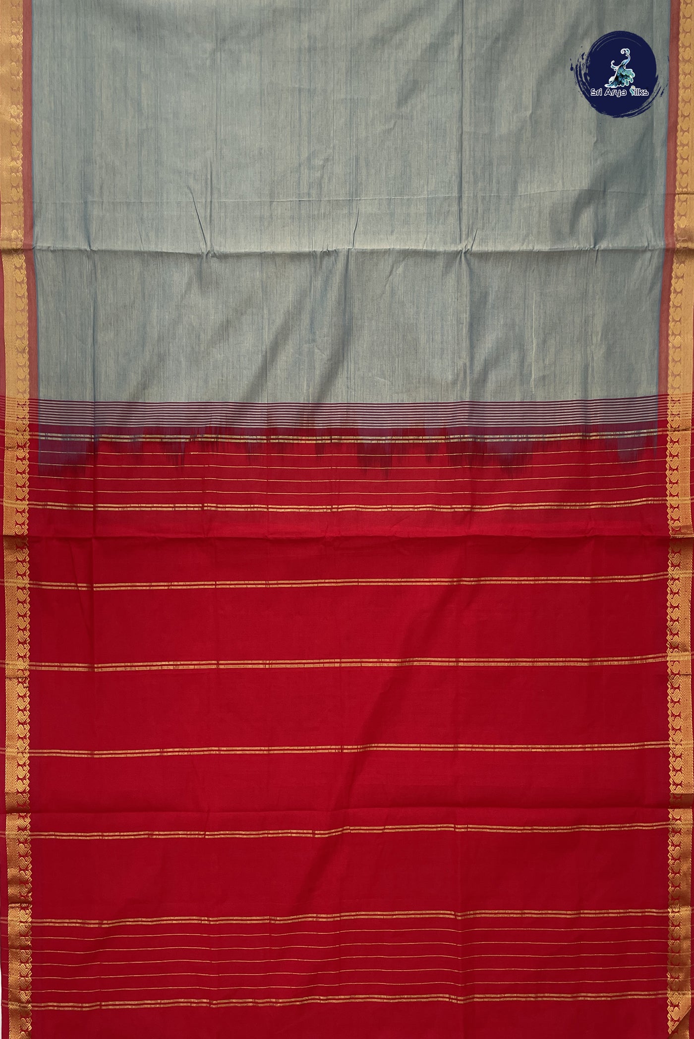 Silver Grey Kanchi Semi Silk Cotton Saree With Plain Pattern