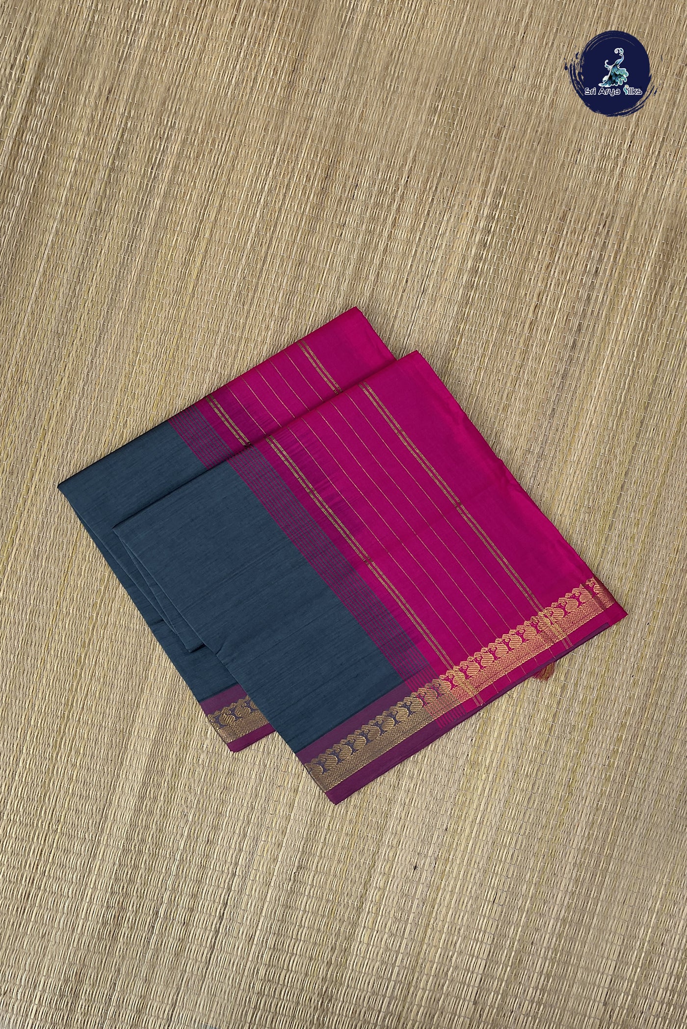 Grey Kanchi Semi Silk Cotton Saree With Plain Pattern