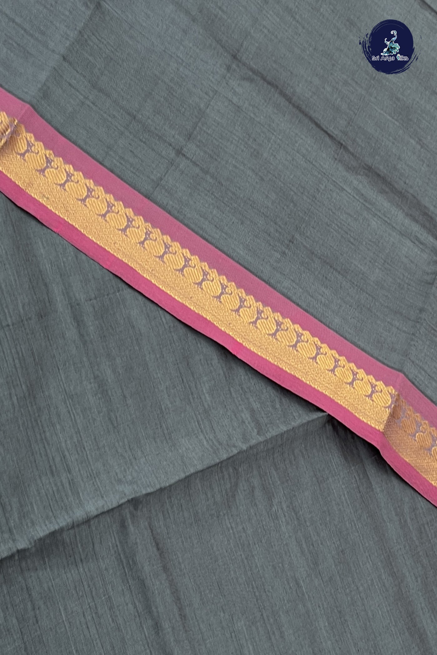 Grey Kanchi Semi Silk Cotton Saree With Plain Pattern