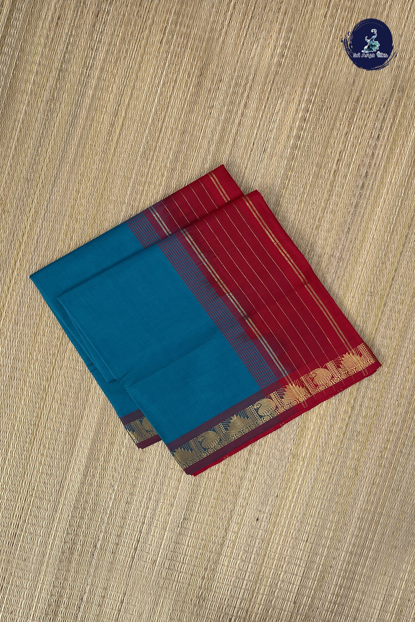 Sapphire Green Kanchi Semi Silk Cotton Saree With Plain Pattern