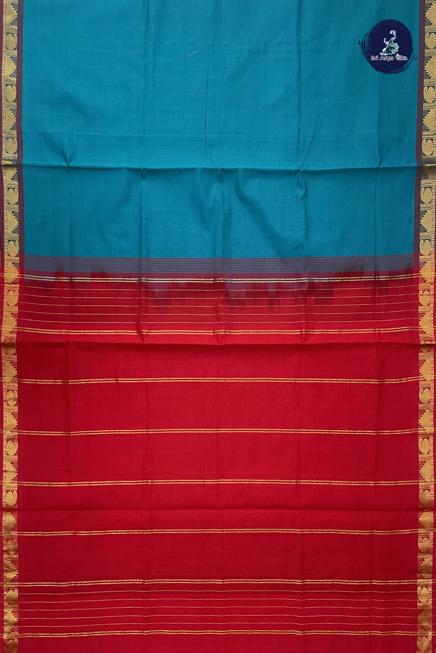 Sapphire Green Kanchi Semi Silk Cotton Saree With Plain Pattern