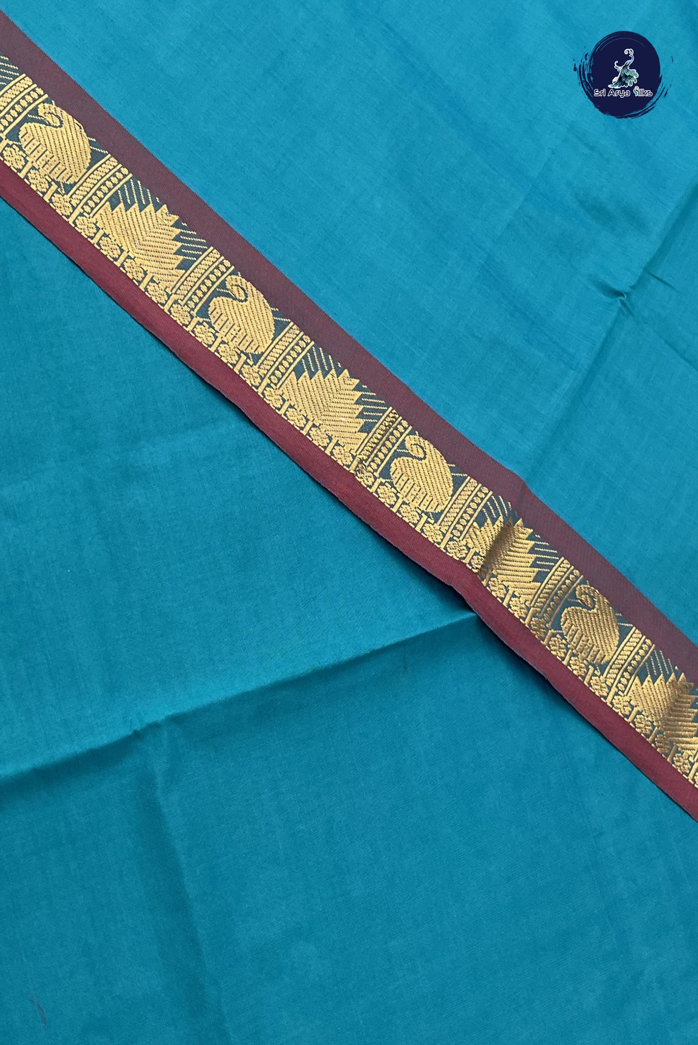 Sapphire Green Kanchi Semi Silk Cotton Saree With Plain Pattern