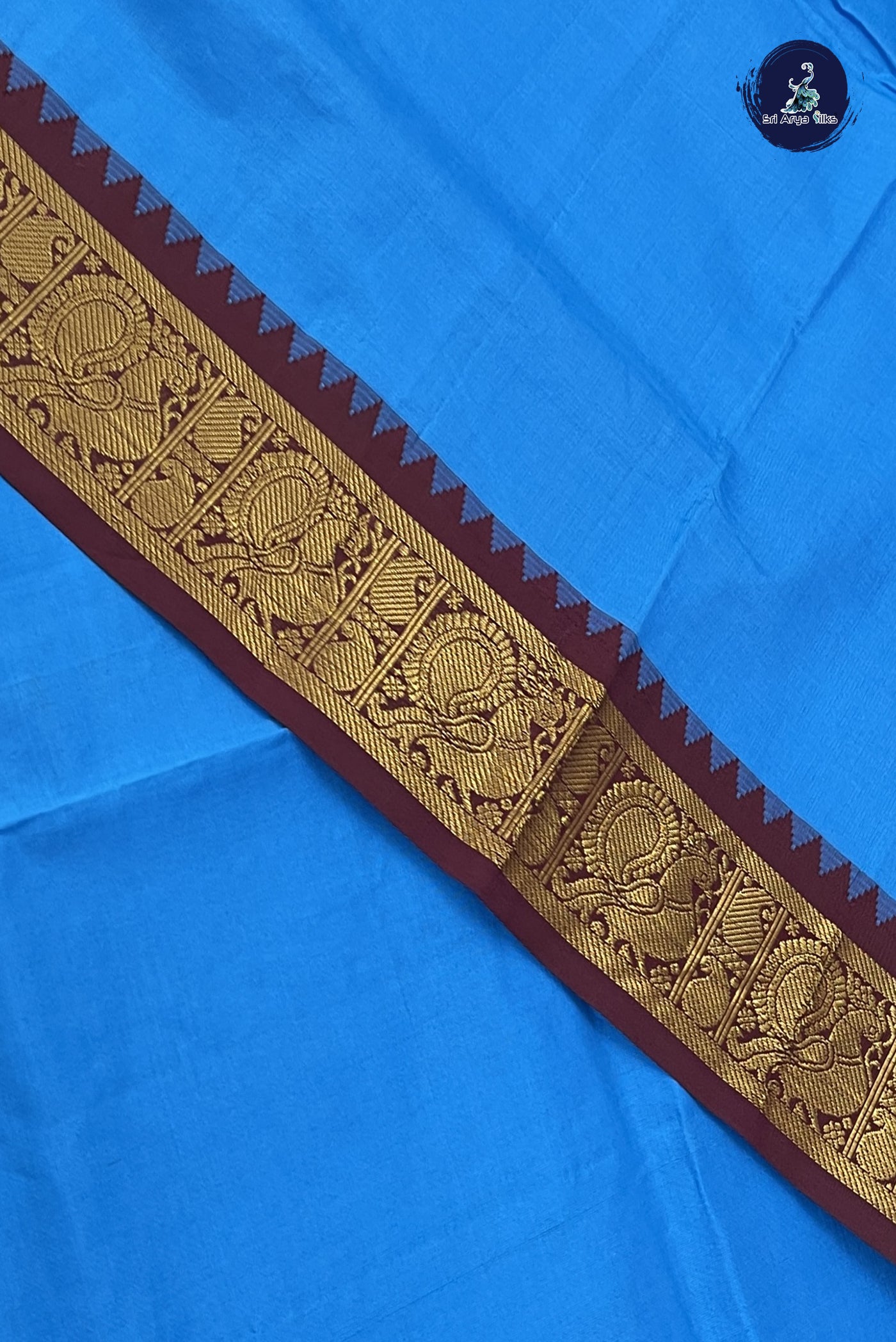 Copper Sulphate Blue Kanchi Semi Silk Cotton Saree With Plain Pattern