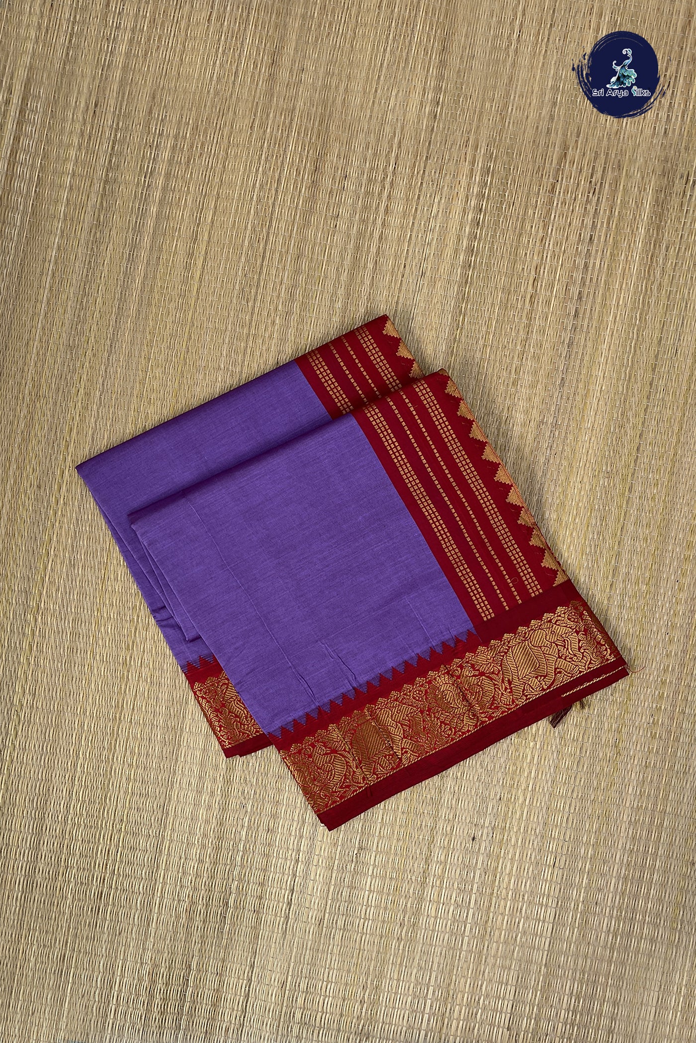 Lavender Kanchi Semi Silk Cotton Saree With Plain Pattern