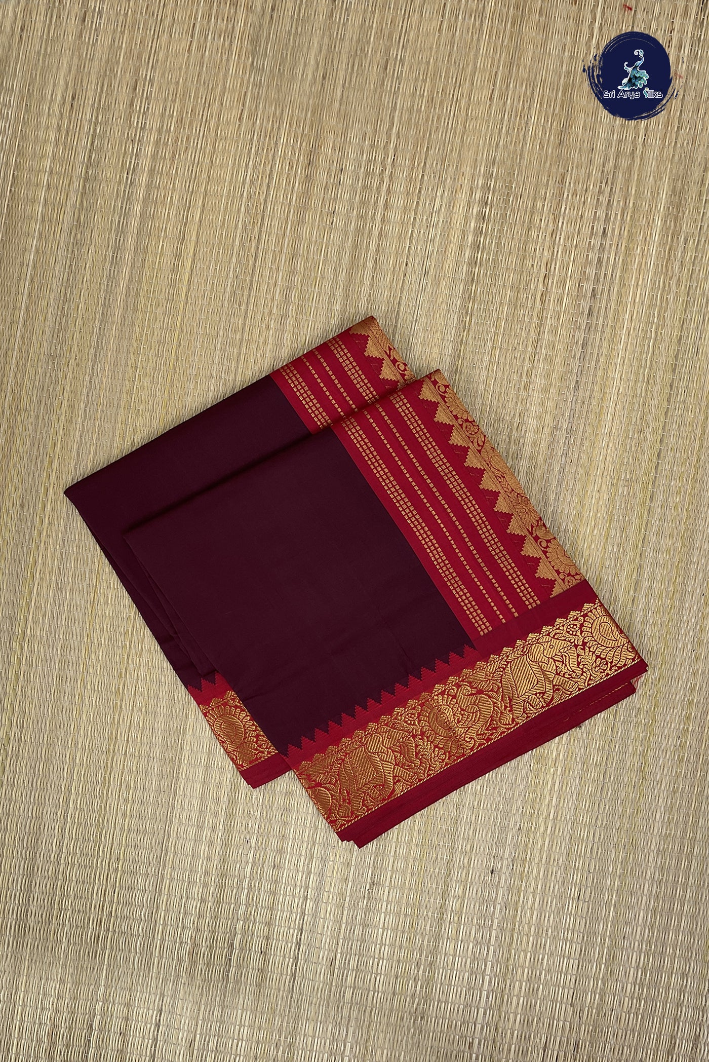 Coffee Brown Kanchi Semi Silk Cotton Saree With Plain Pattern