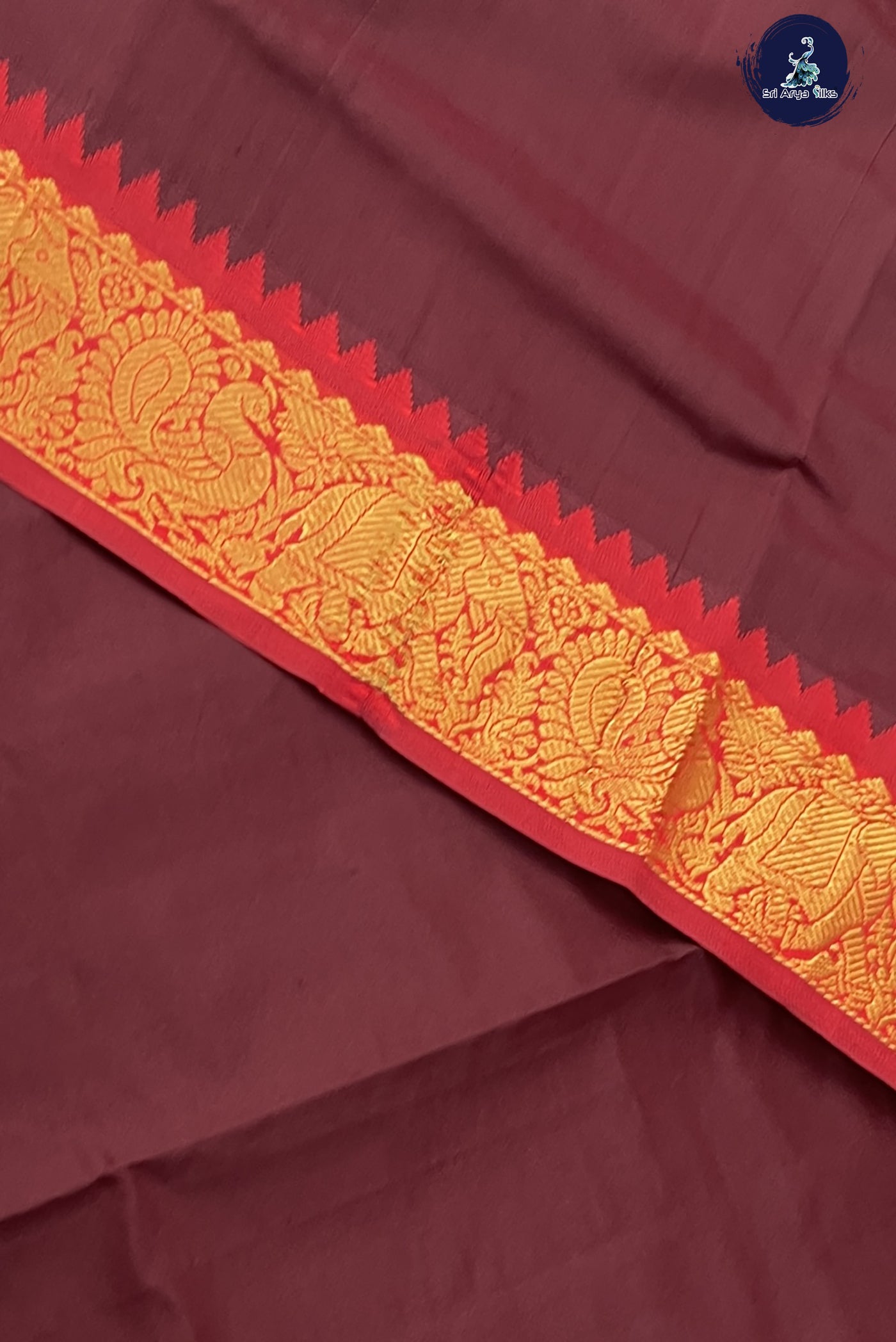 Coffee Brown Kanchi Semi Silk Cotton Saree With Plain Pattern