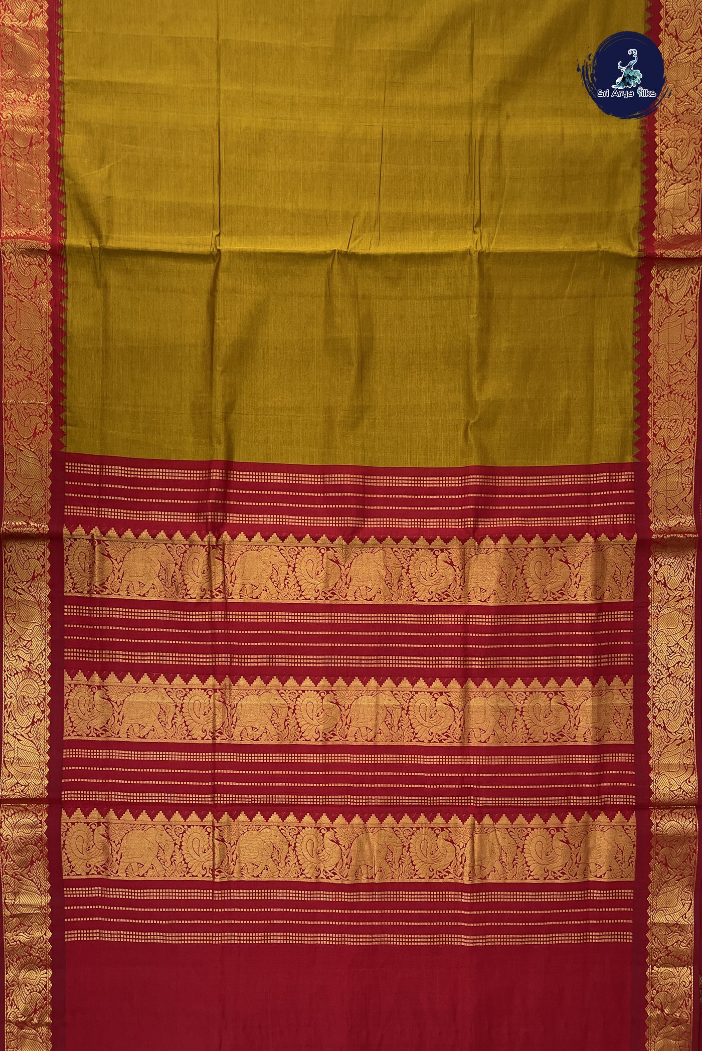 Honey Yellow Kanchi Semi Silk Cotton Saree With Plain Pattern