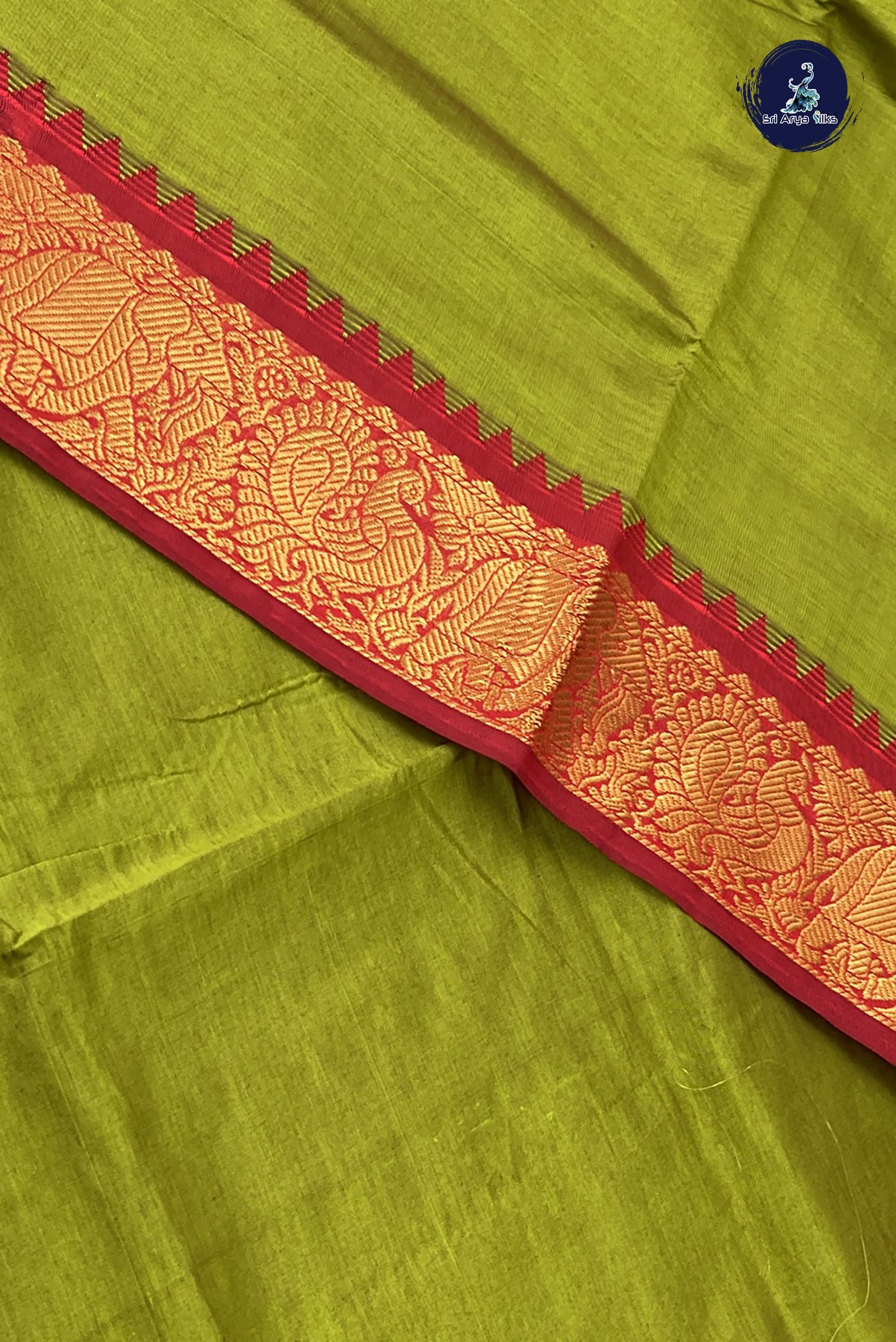 Dual Tone Mehendi Green Kanchi Semi Silk Cotton Saree With Plain Pattern