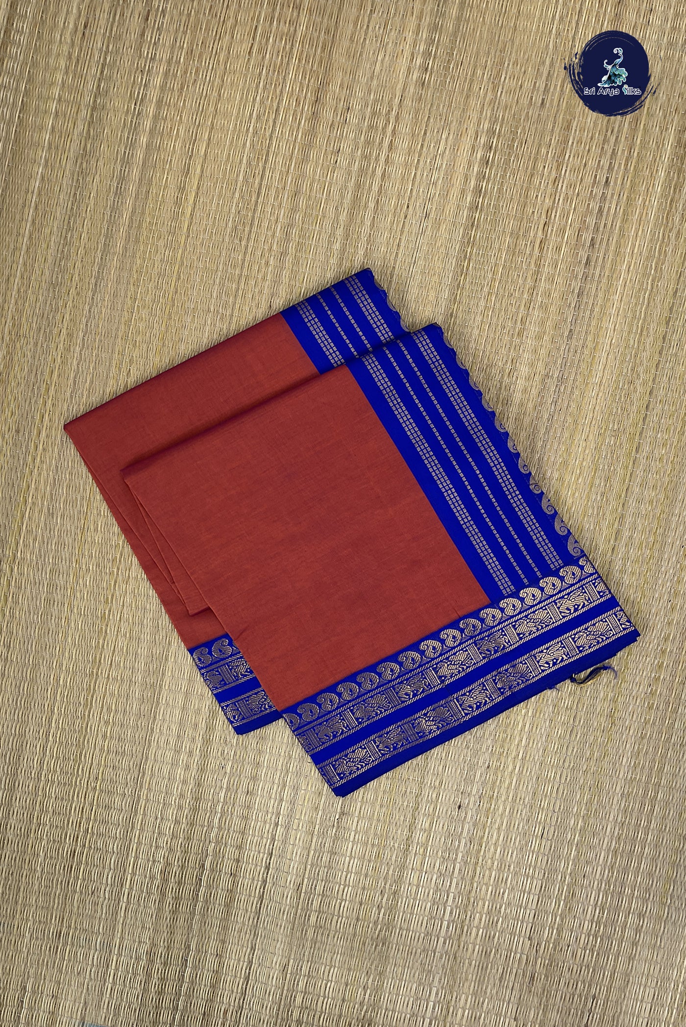 Rust Kanchi Semi Silk Cotton Saree With Plain Pattern
