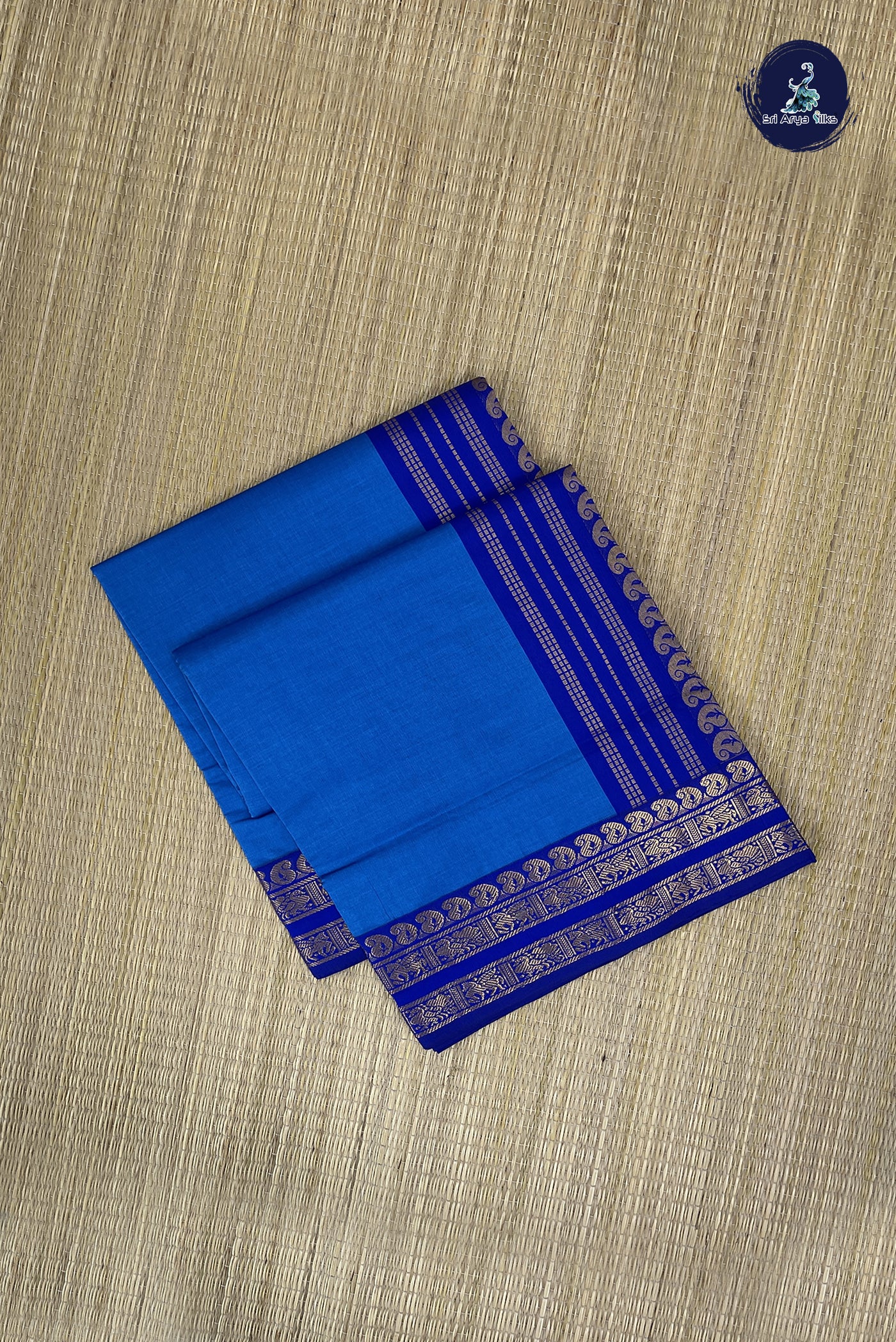 Blue Kanchi Semi Silk Cotton Saree With Plain Pattern