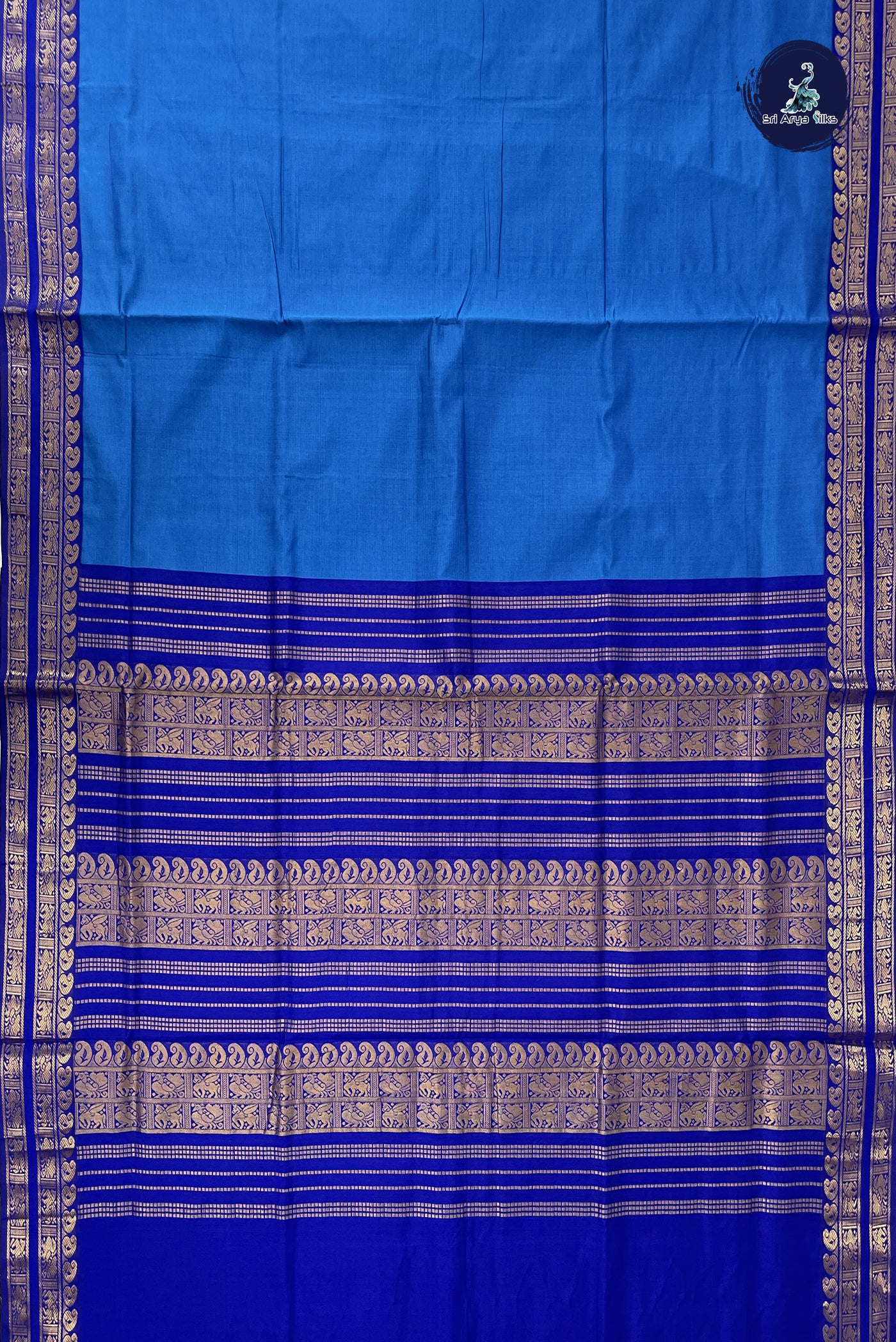 Blue Kanchi Semi Silk Cotton Saree With Plain Pattern