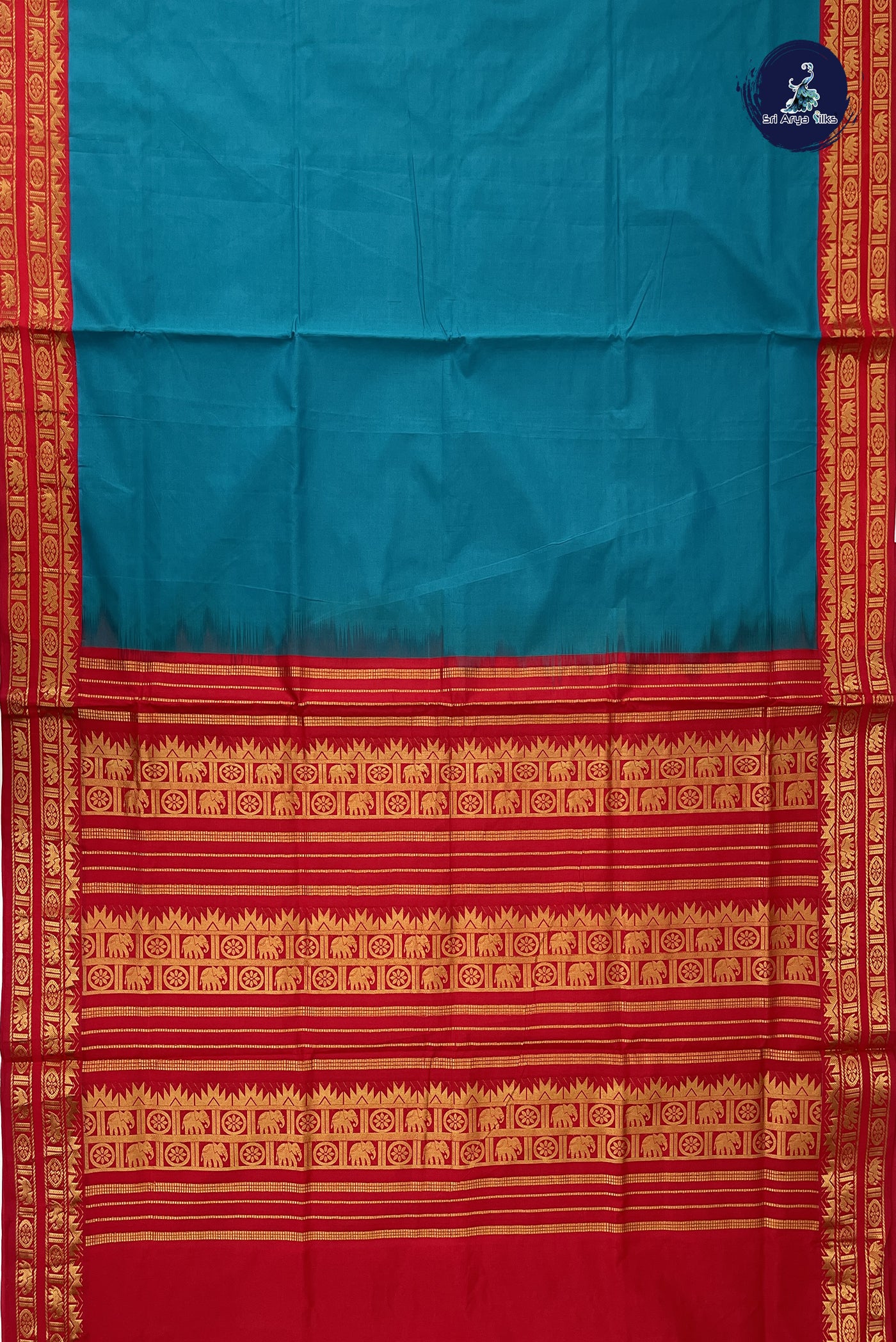 Sapphire Green Kanchi Semi Silk Cotton Saree With Plain Pattern