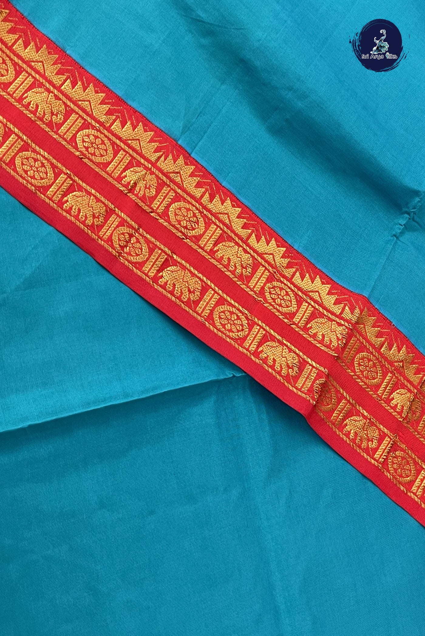 Sapphire Green Kanchi Semi Silk Cotton Saree With Plain Pattern