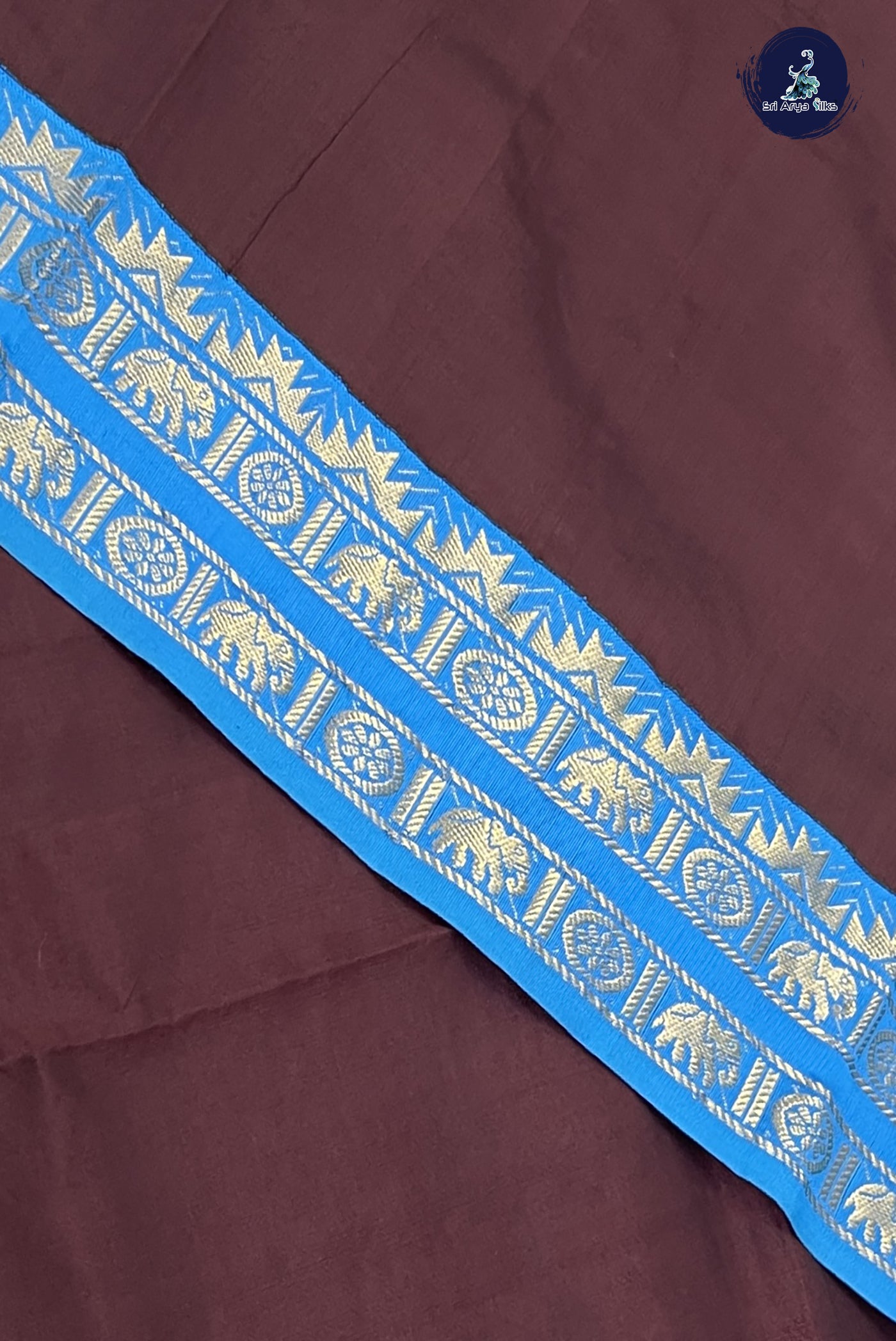 Brown Kanchi Semi Silk Cotton Saree With Plain Pattern