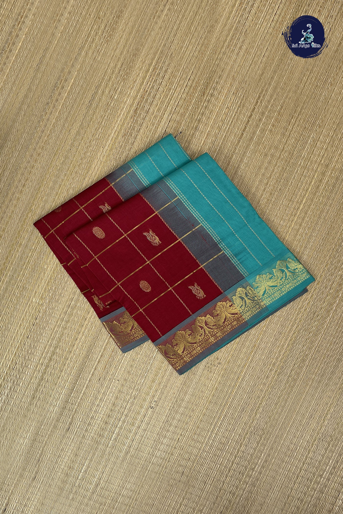 Maroon Kanchi Semi Silk Cotton Saree With Mayil Chakram Butta Pattern